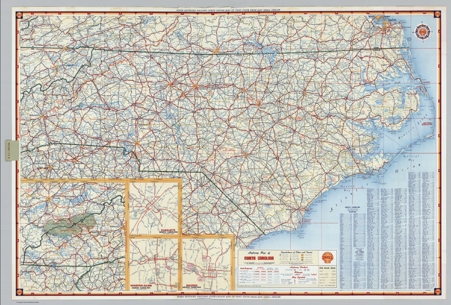Shell Highway Maps Shell Highway Map of North Carolina. - David Rumsey Historical Map ...