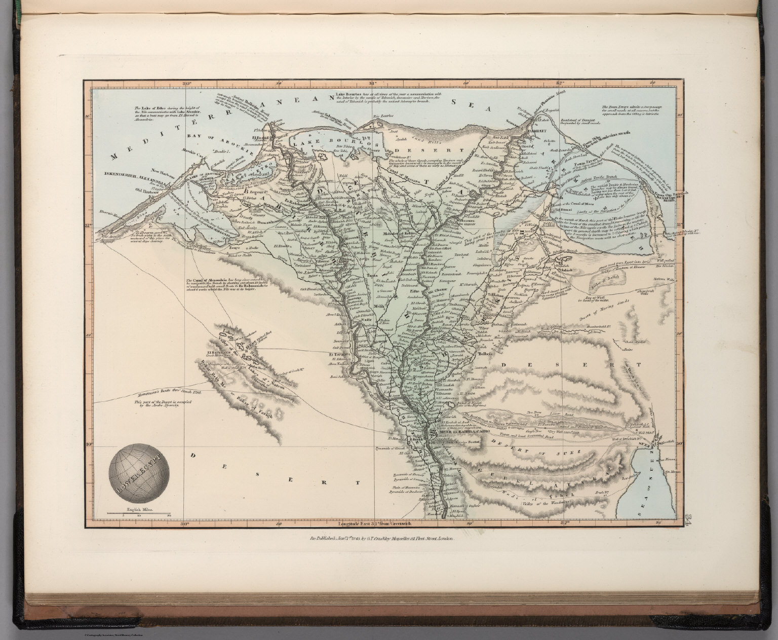 Lower Egypt. Re- Published, Jany st. 1845, by G.F. Cruchley, Mapseller, 81 Fleet Street, London. (to accompany) Outlines Of The World. By A. Arrowsmith, Hydrographer to His Majesty. 1850., Outlines Of The World. By A. Arrowsmith, Hydrographer to His Majesty. 1850. Published Jany st. 1847, by G.F. Cruchley, Mapseller, 81 Fleet Street, London. Addition to 1850. (title page portrait) Aaron Arrowsmith Esquire. H.W. Pickersgill A.R.A. Pinxt. T.A. Dean Sculpt., Lower Egypt