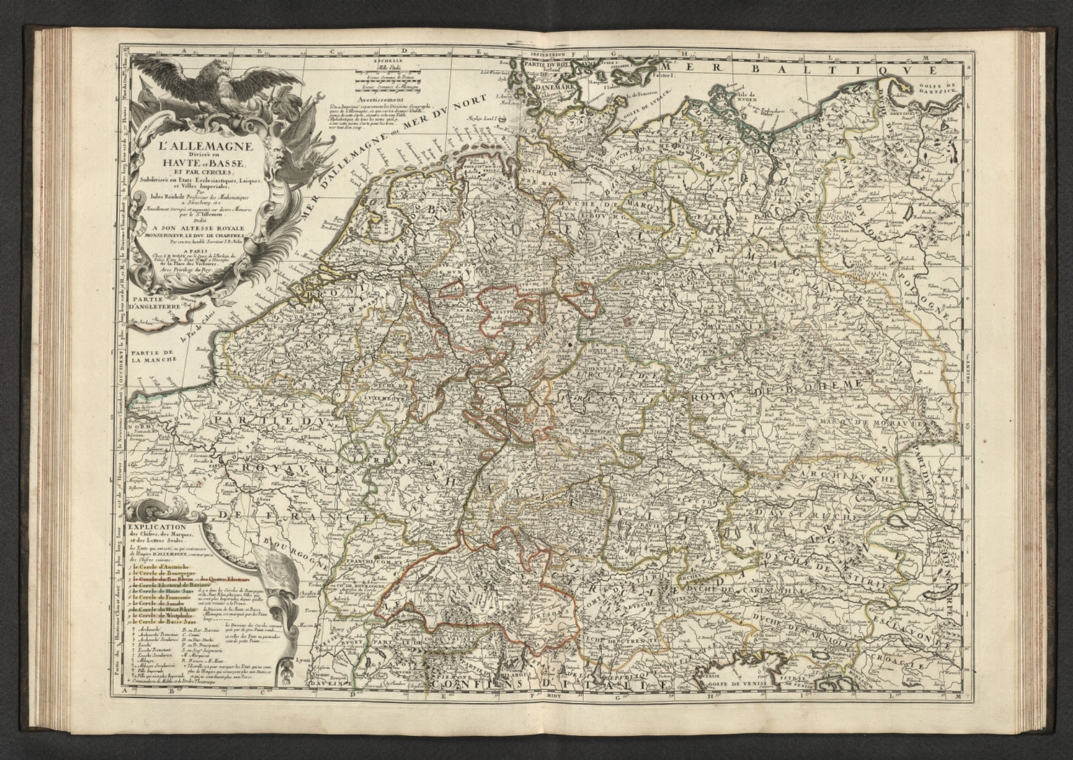 L'Allemagne divisée en Haute et Basse, et par Cercles; subdivisée en Etats Ecclesiastiques, Laïques, et Villes Imperiales.