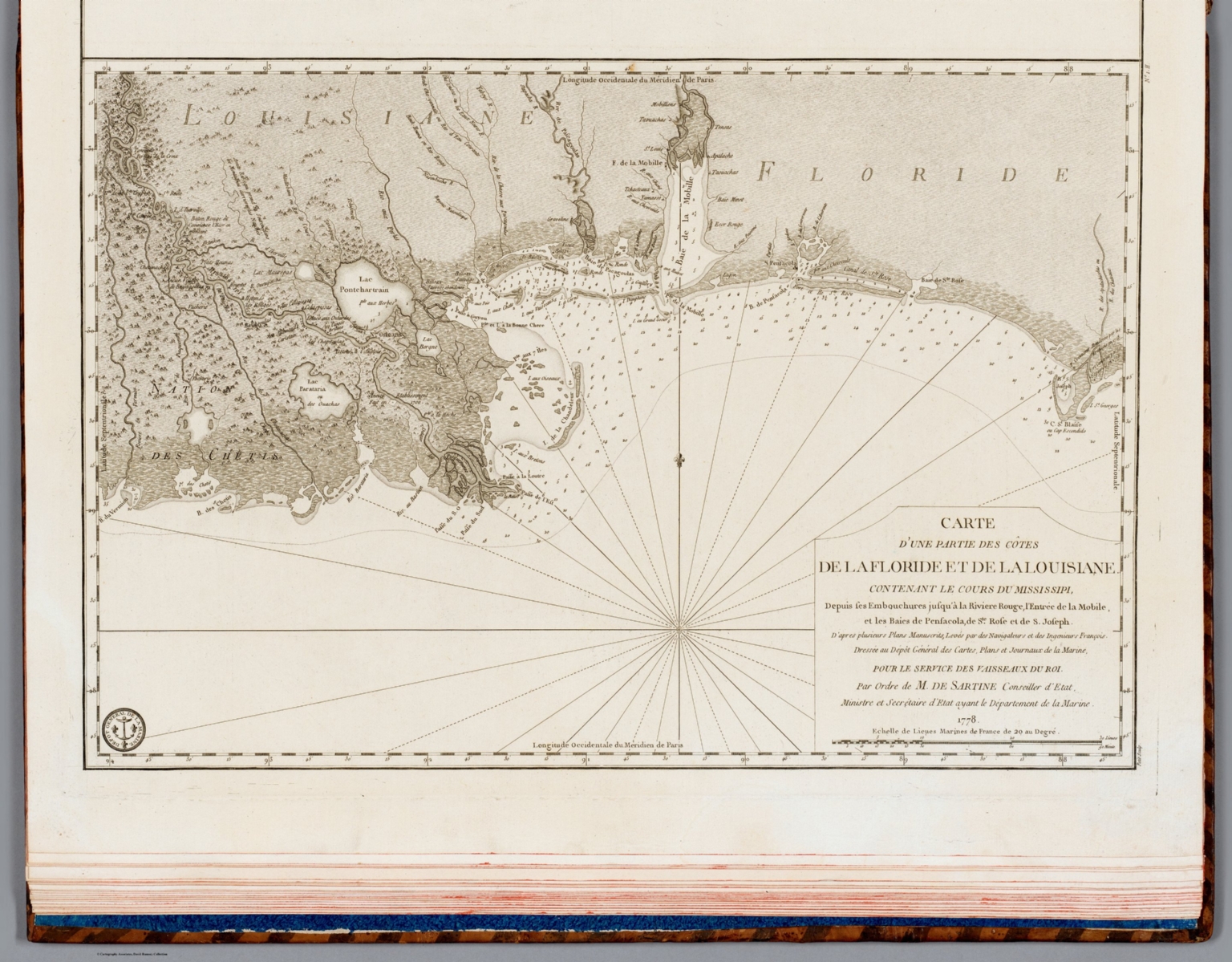 Carte d’une partie des côtes de la Floride et de la Louisiane contenant le cours du Mississipi