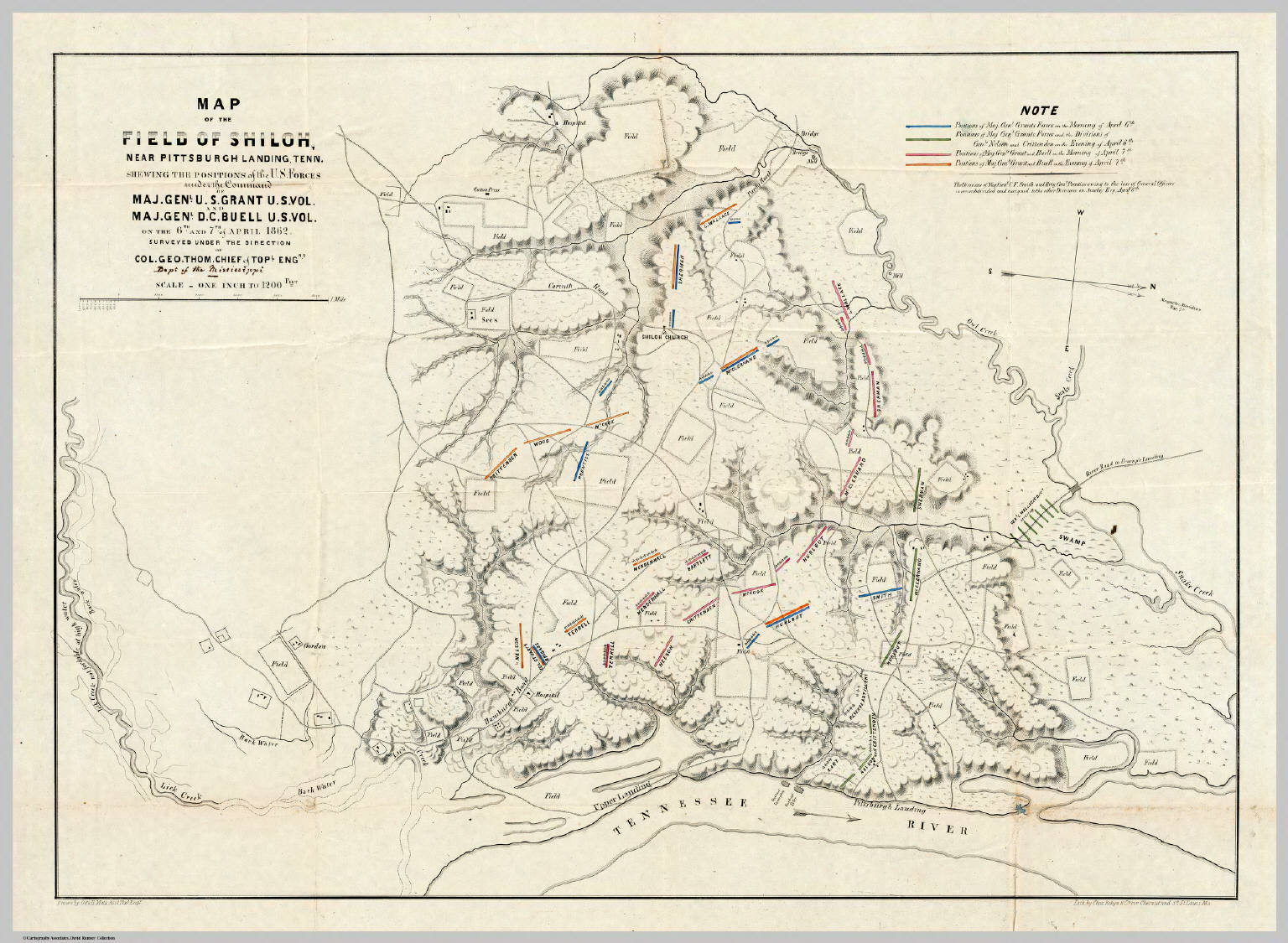 Map of the battle field of Shiloh TN c1862 repro 16x12 Antiques ...