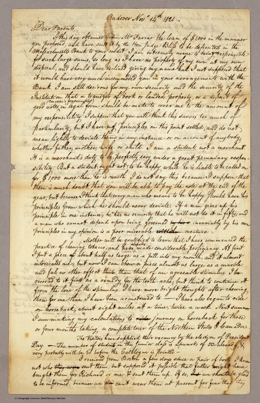 (Page 1 of) Letter from Sidney E. Morse to his parents dated November ...