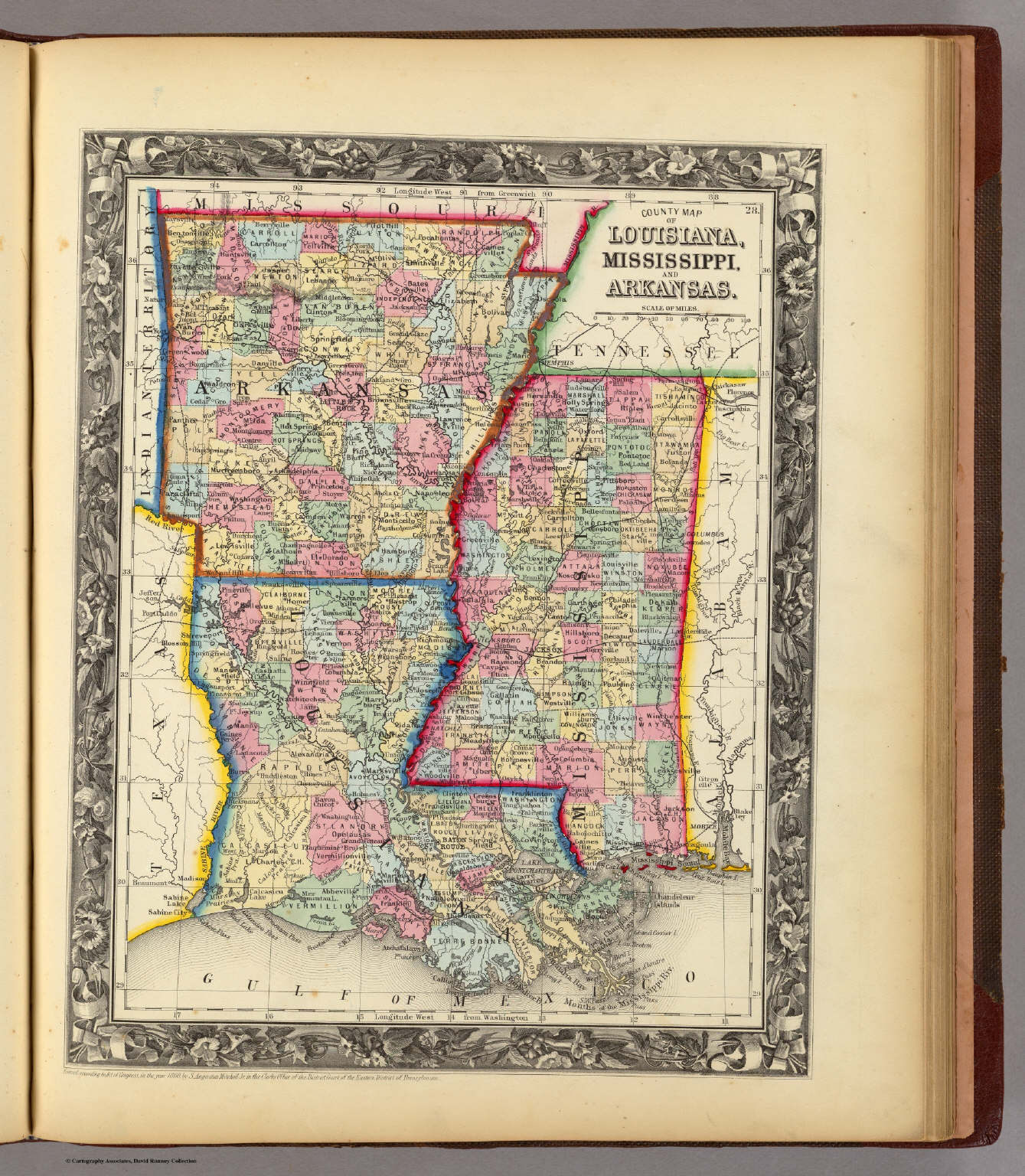 County Map Of Louisiana, Mississippi, And Arkansas. - David Rumsey ...