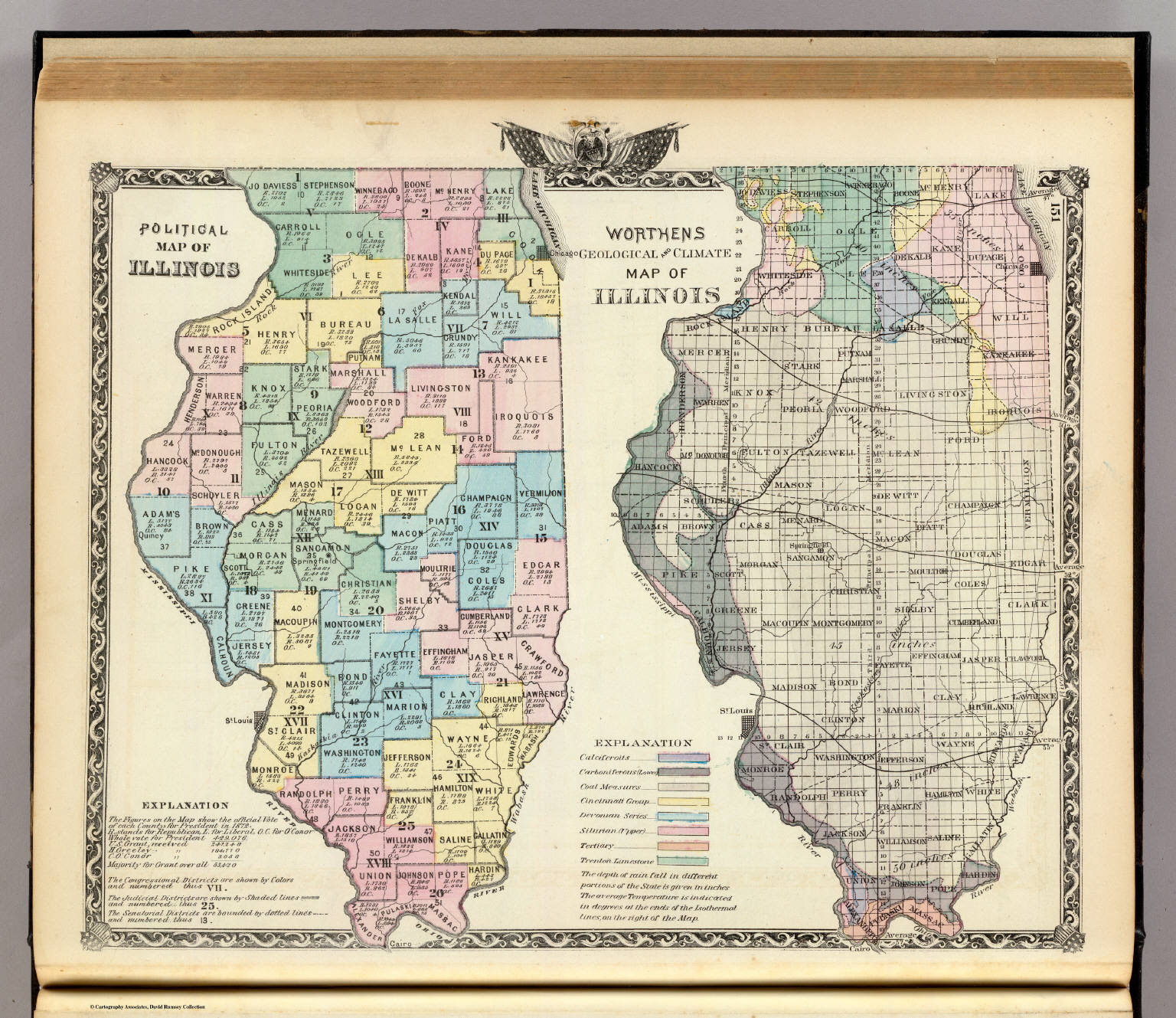 Political Map Of Illinois Worthens Geological And Climate Map Of Illinois David Rumsey 8849