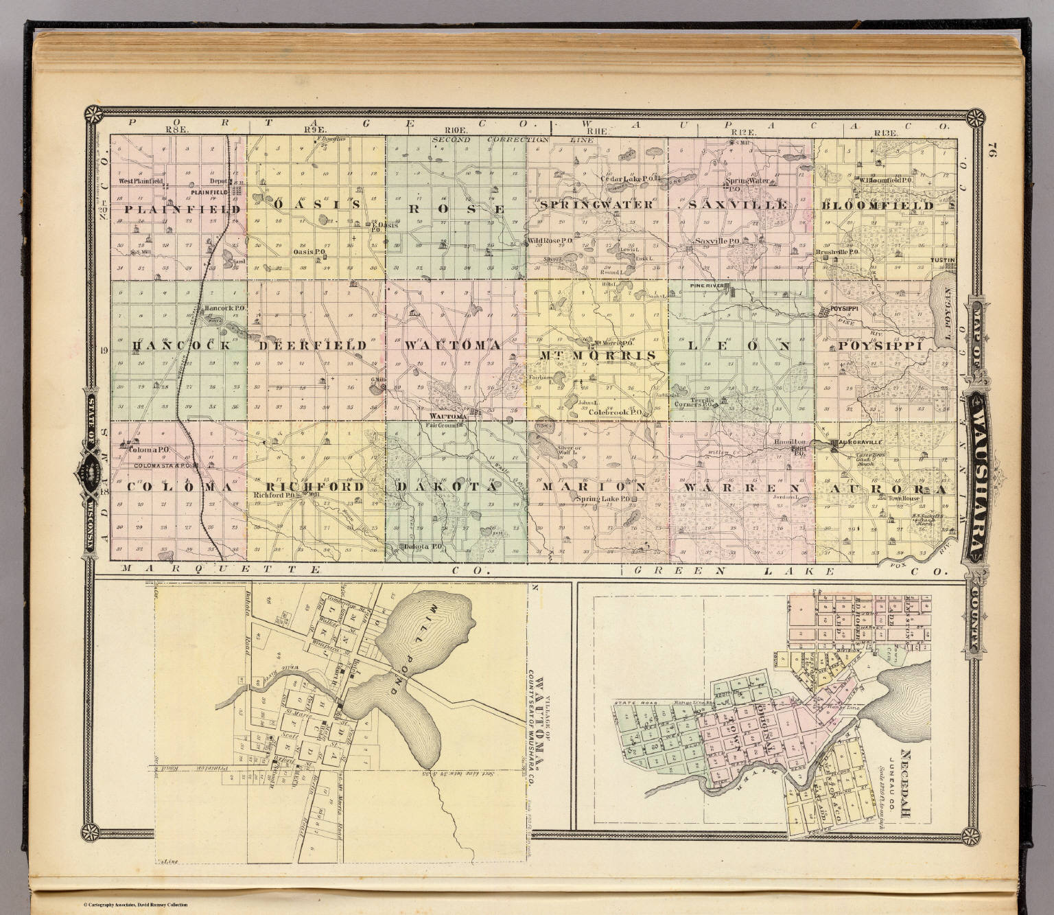 Map of Waushara County, Necedah and Wautoma, State of Wisconsin ...