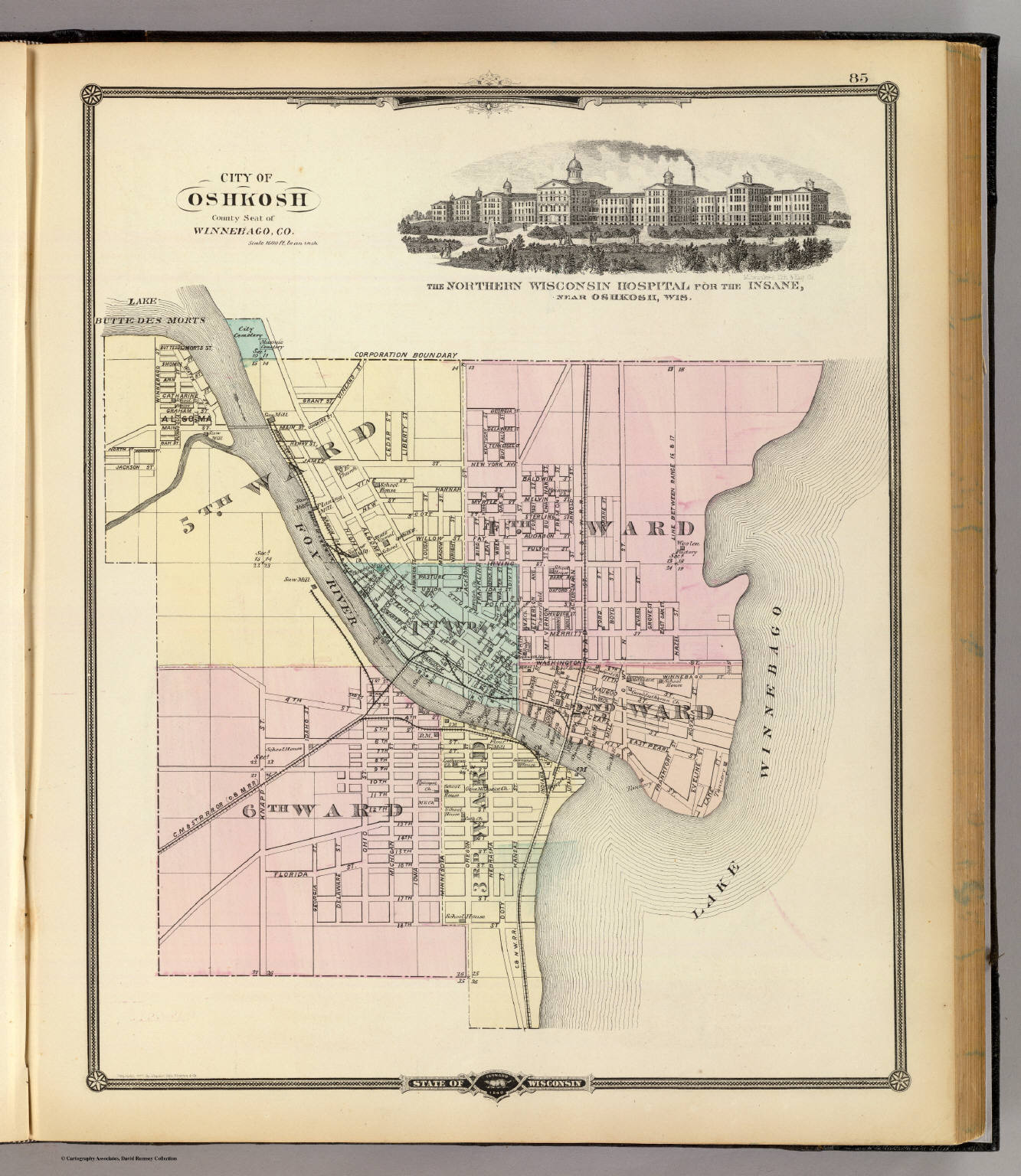 City of Oshkosh, county seat of Winnebago Co. David Rumsey Historical
