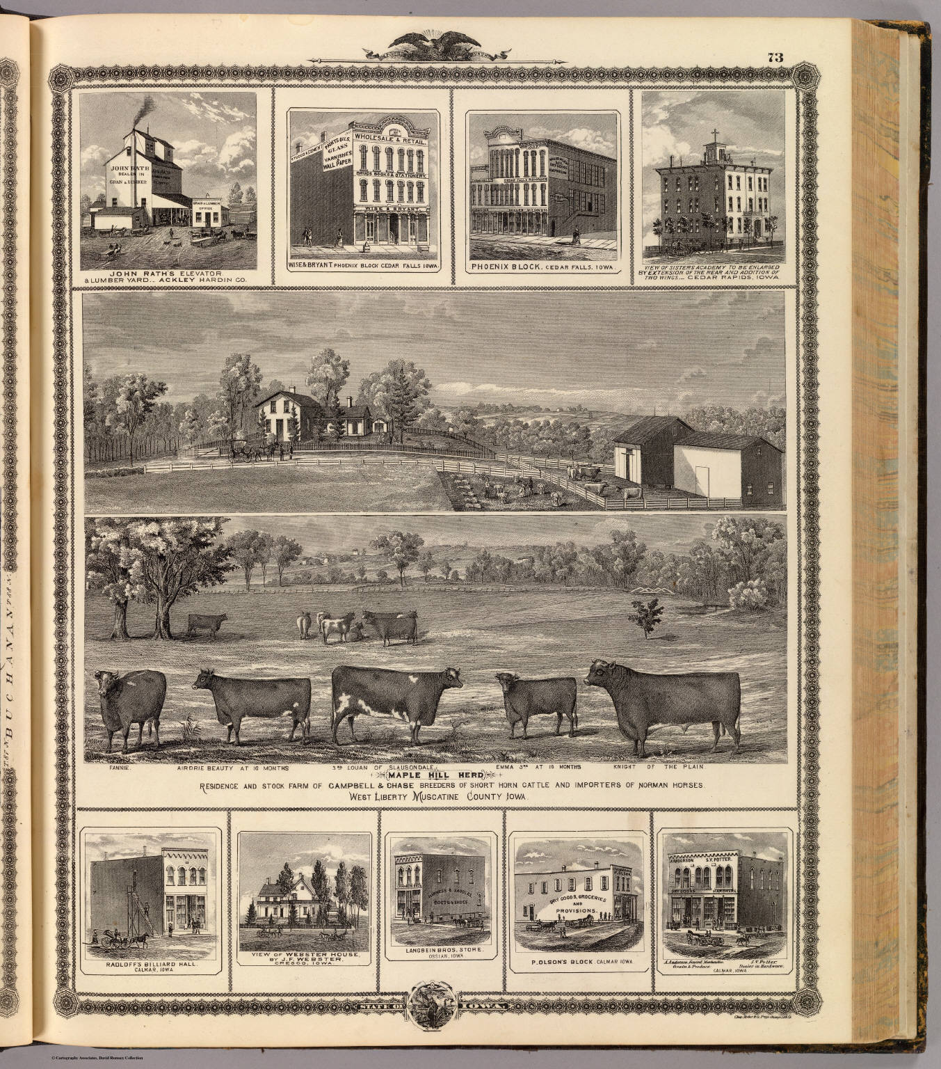 Residences, farm, businesses in W. Liberty, Ackley, Cedar Falls, Cedar