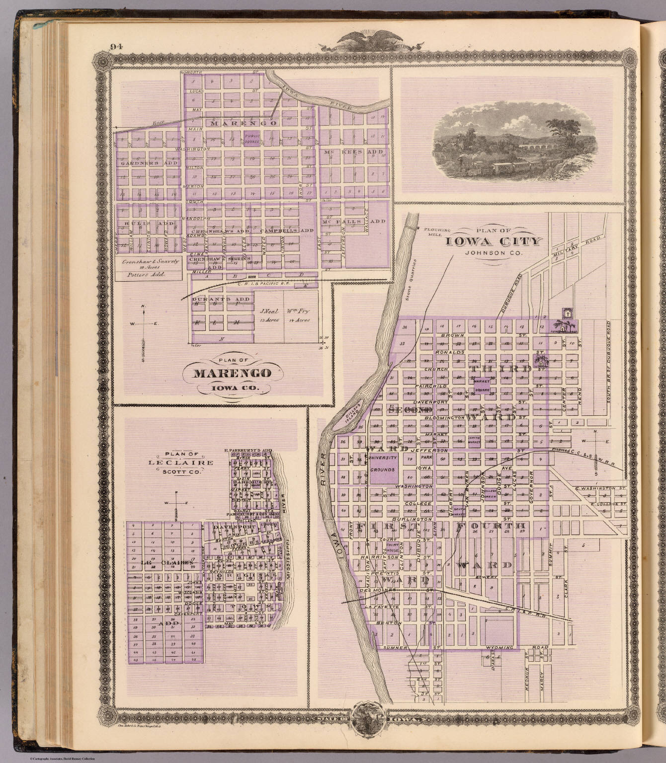 Plan of Iowa City, Plan of Marengo, Plan of Le Claire. David Rumsey