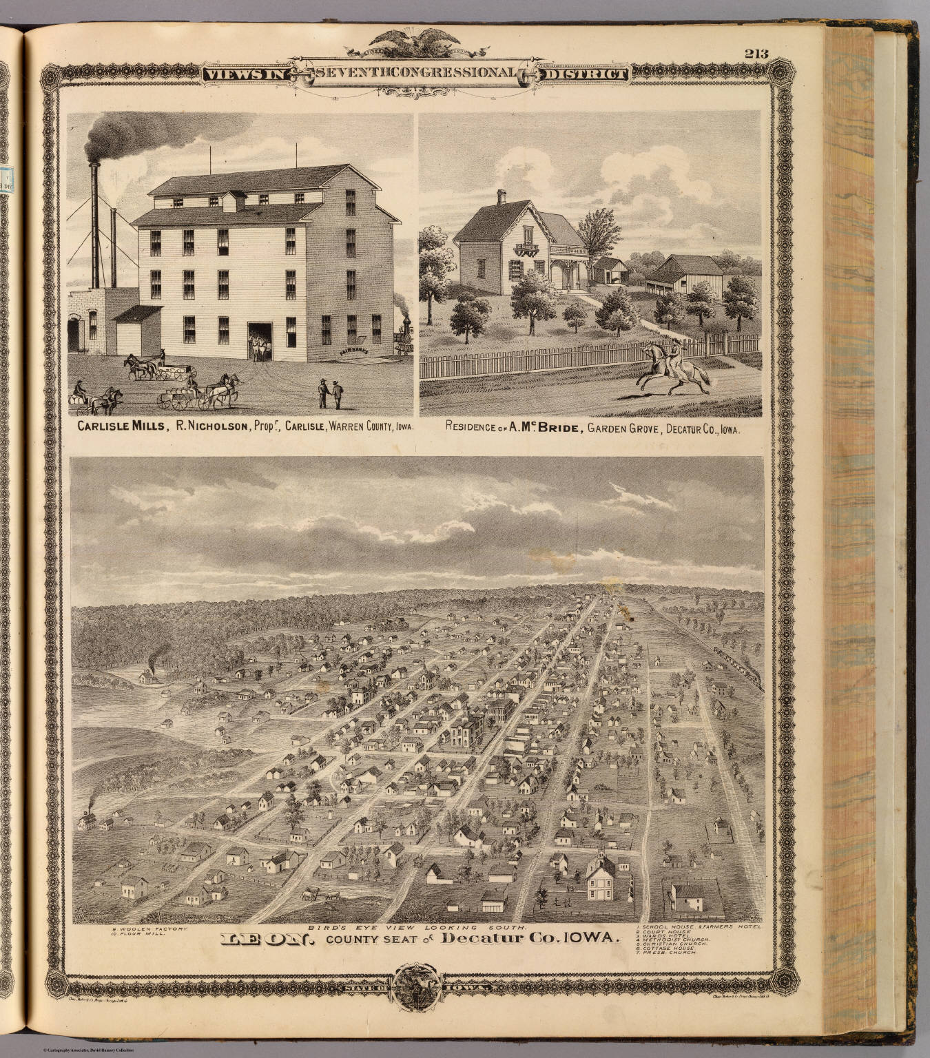 Leon, bird's eye view; Carlisle Mills; McBride residence, Garden Grove