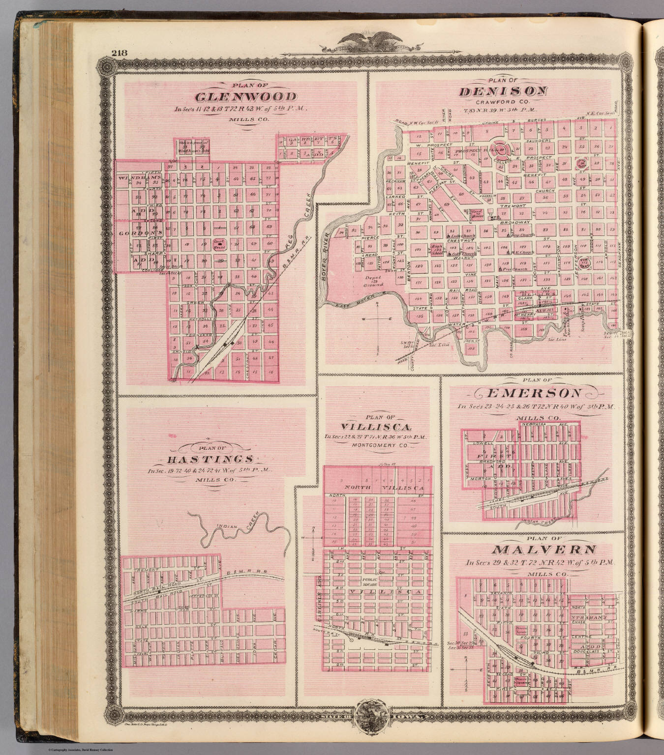 Plans of Glenwood, Denison, Hastings, Villisca, Emerson and Malvern, Iowa. David Rumsey