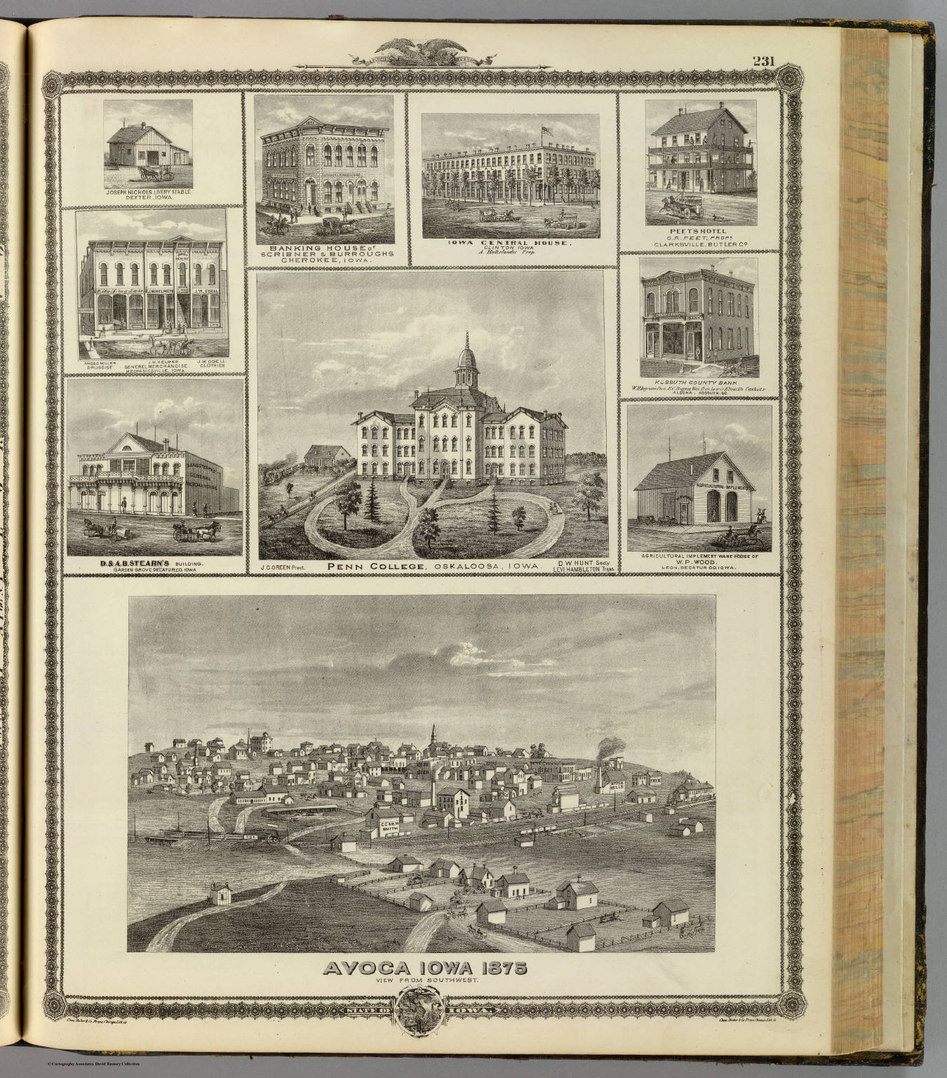 Avoca; Penn College, Oskaloosa; buildings in Dexter, Mechanicsville