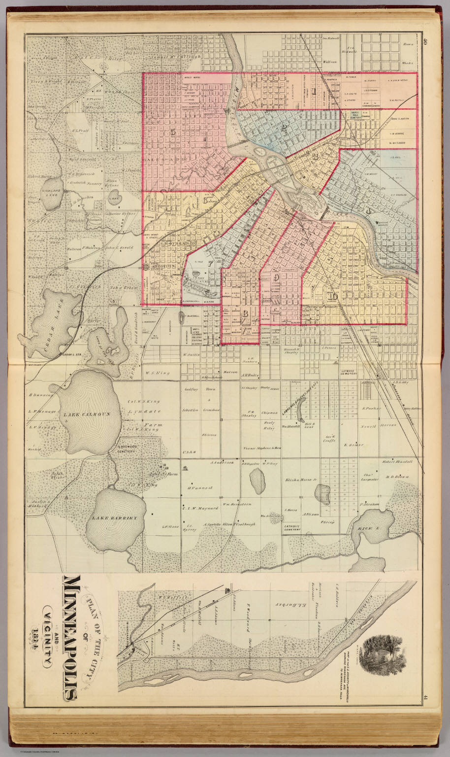 Plan Of The City Of Minneapolis And Vicinity, With Minnehaha Falls 