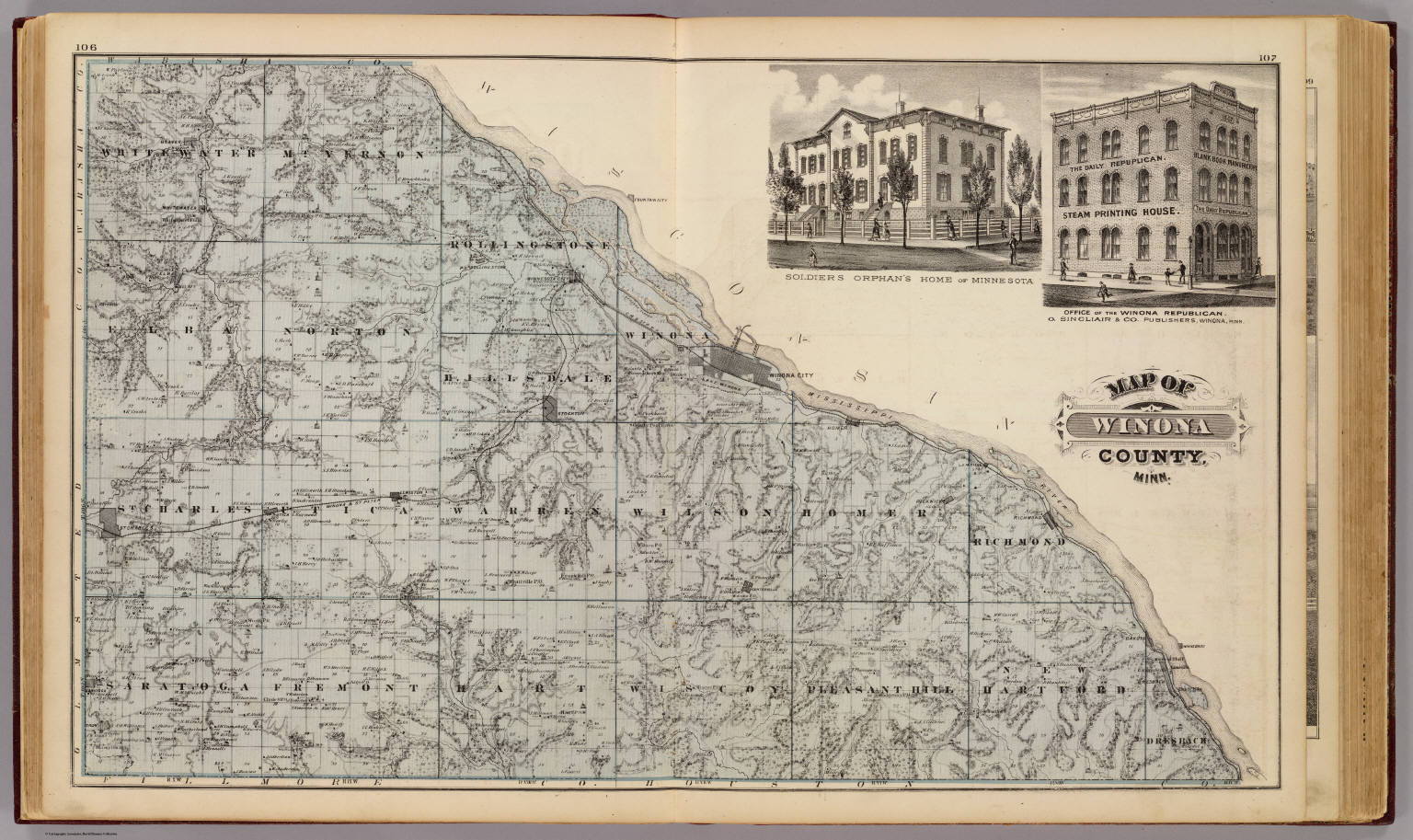 Map of Winona County, Minn., Soldiers Orphan's Home and Office of the Winona Republican. David