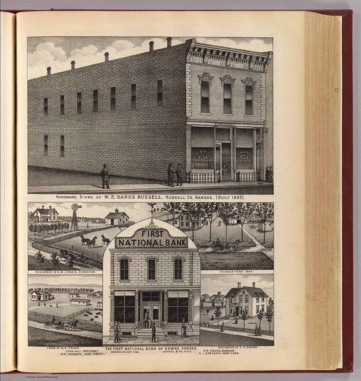 Banks Hardware, Russell; Bank, residences & farms, Downs, Kansas