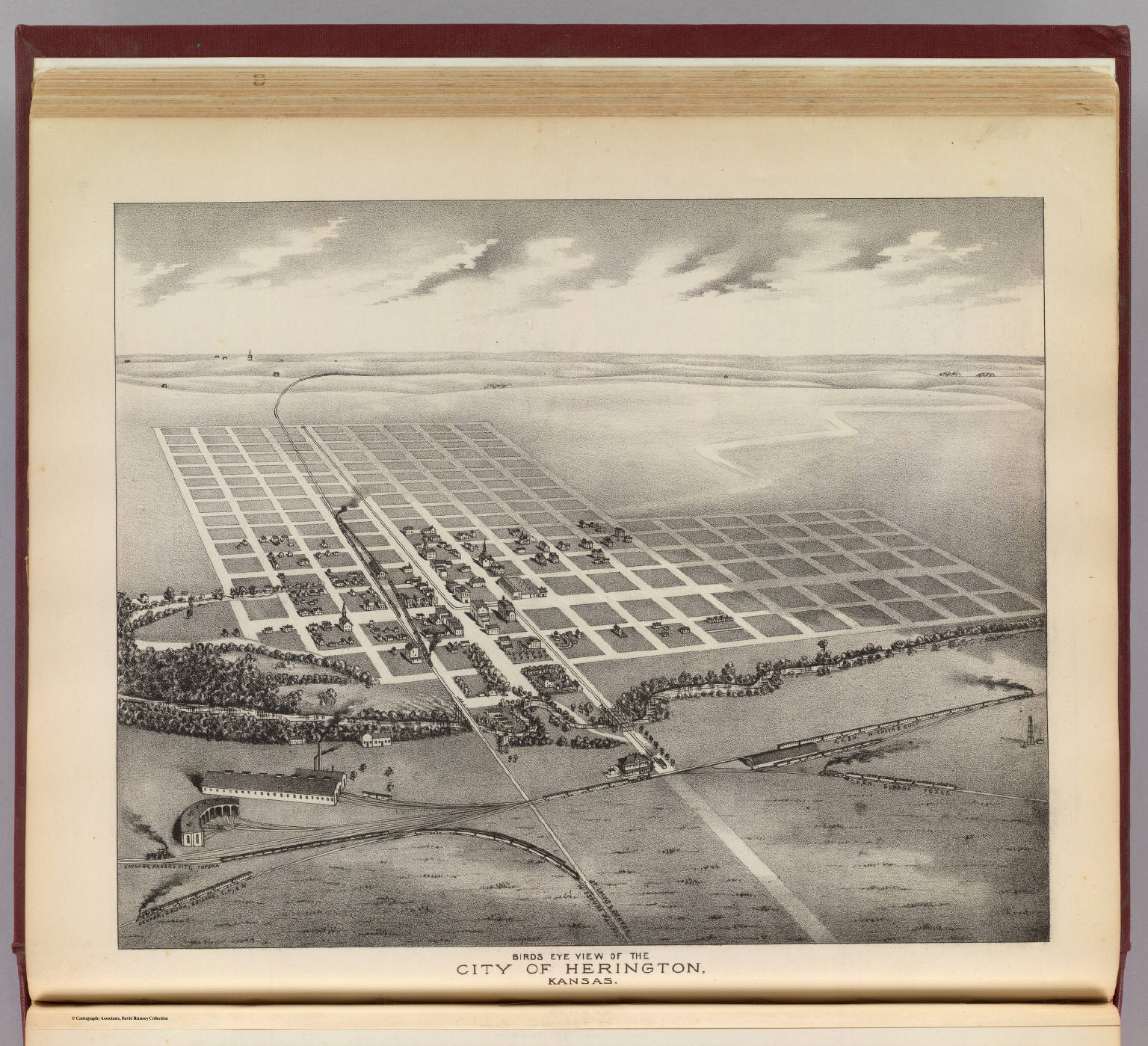 Birds eye view of the City of Herington, Kansas. David Rumsey