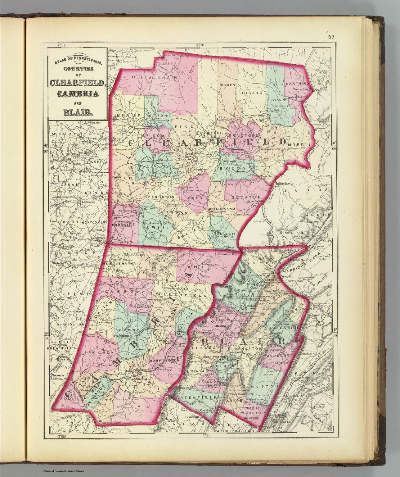 Clearfield, Cambria, Blair counties. David Rumsey Historical Map