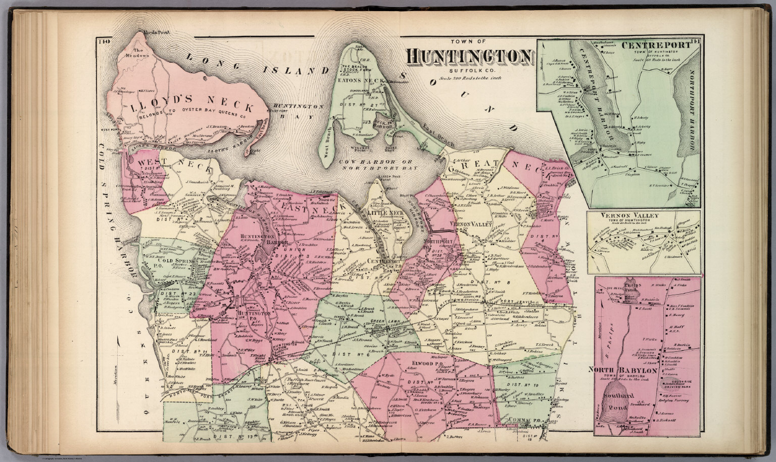 Huntington, Centerport, Vernon Valley, in Huntington. North Babylon, in