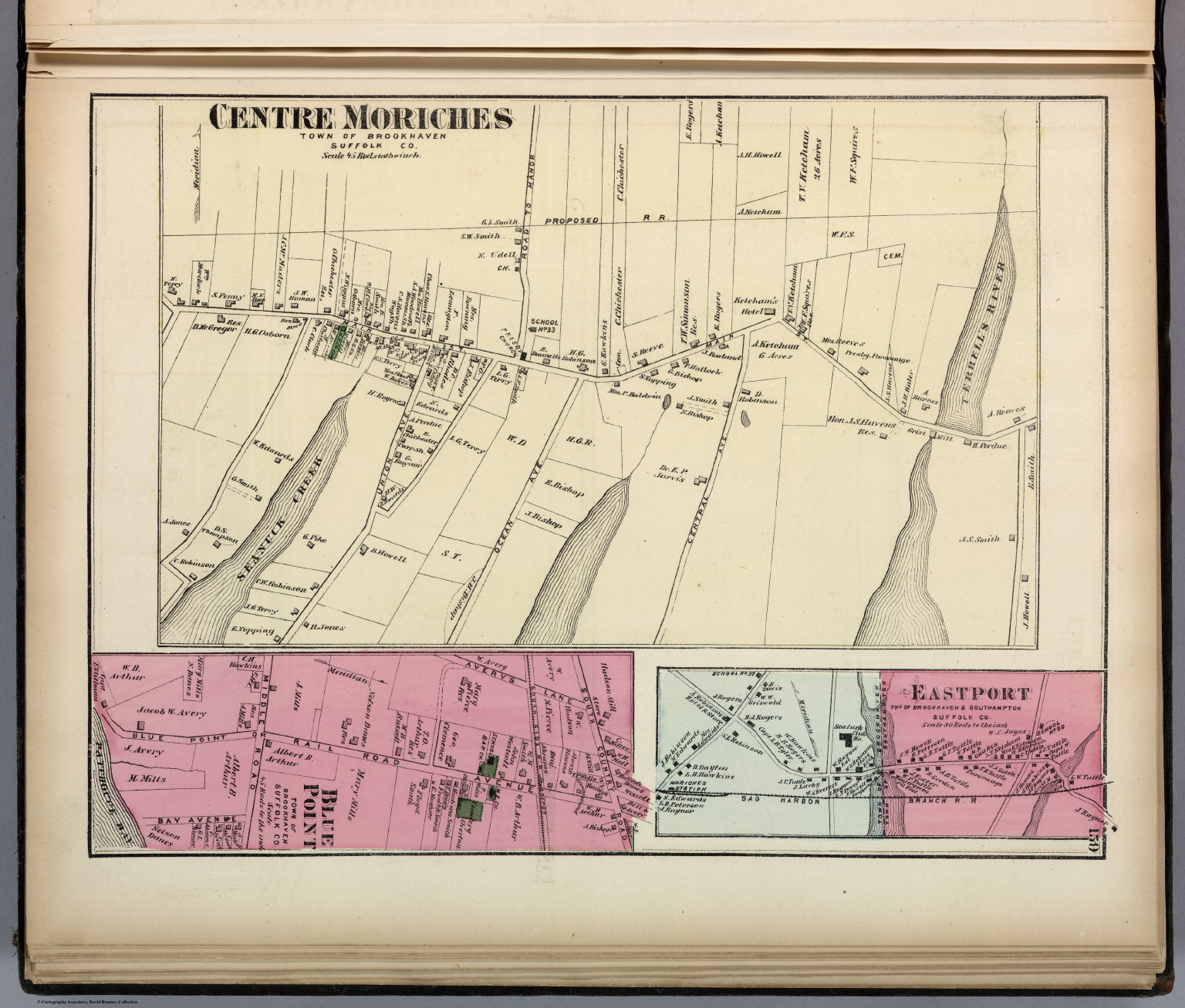 Centre Moriches, Eastport, Blue Point, in Brookhaven and Southampton