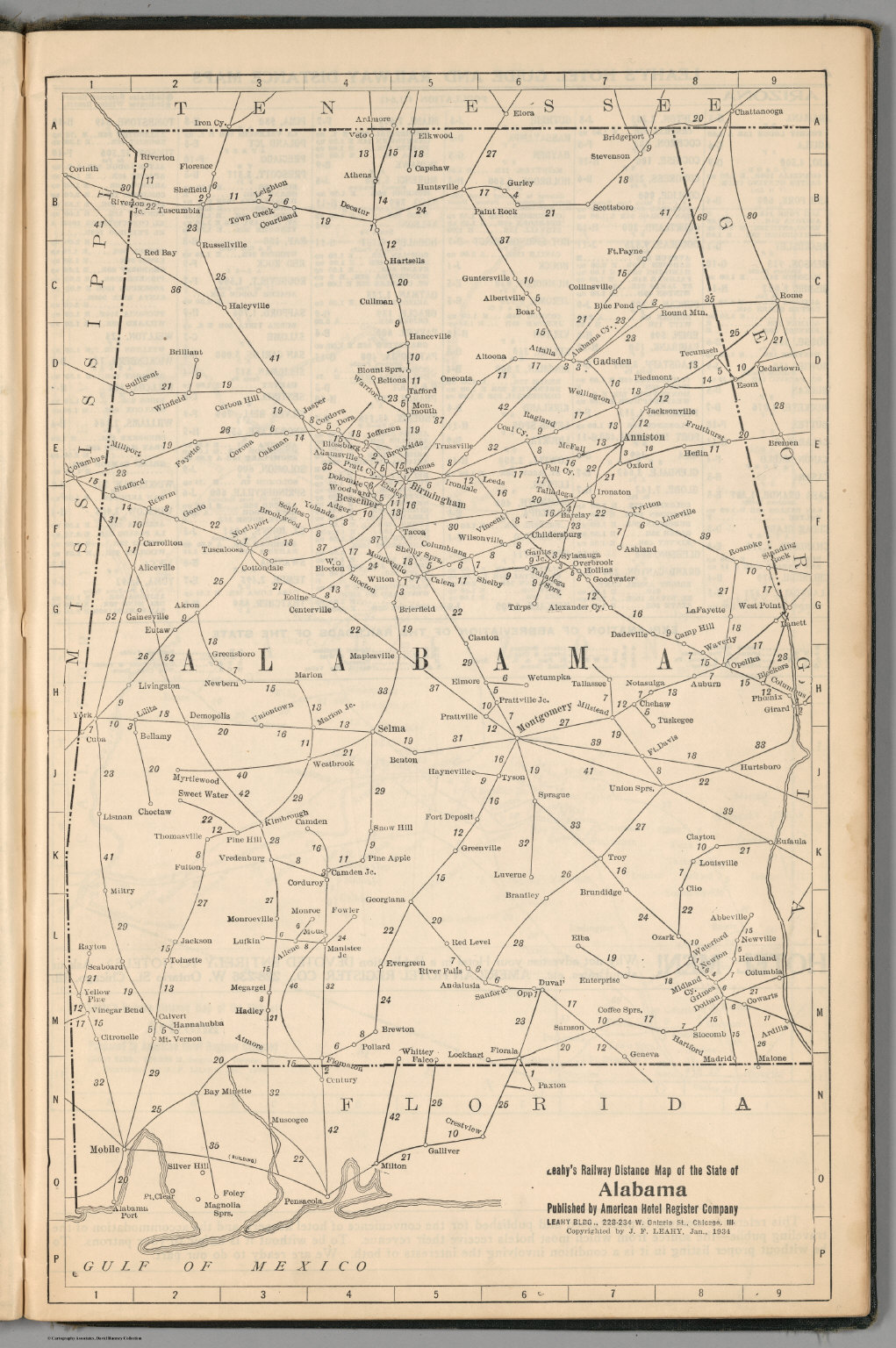 Railway Distance Map of the State of Alabama - David Rumsey Historical ...