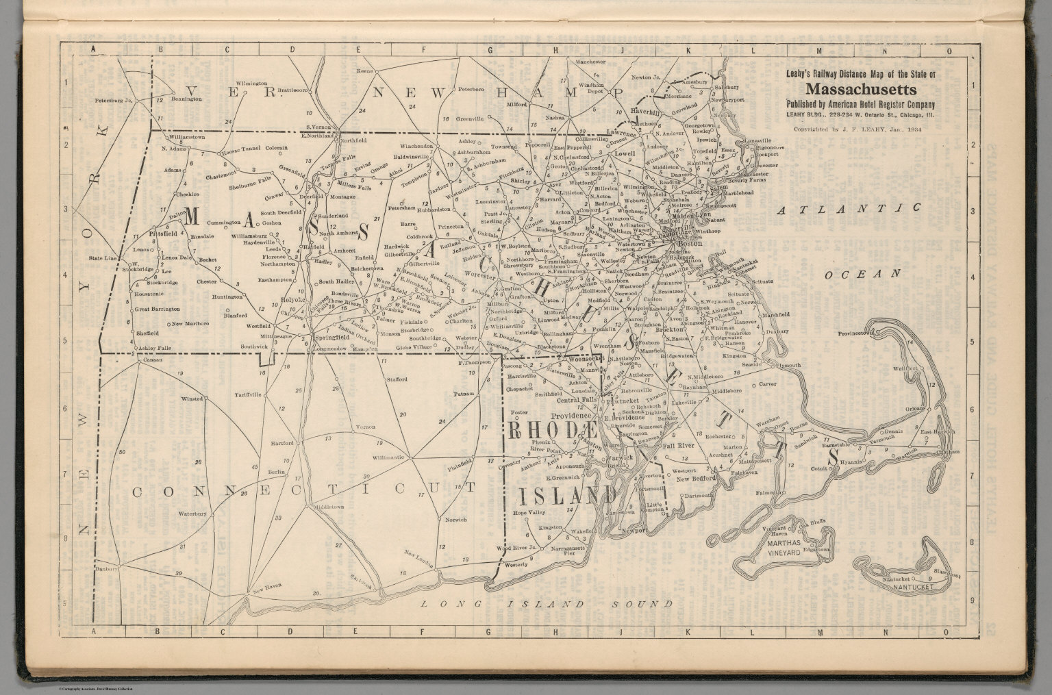 Railway Distance Map Of The State Of Masschusetts - David Rumsey 