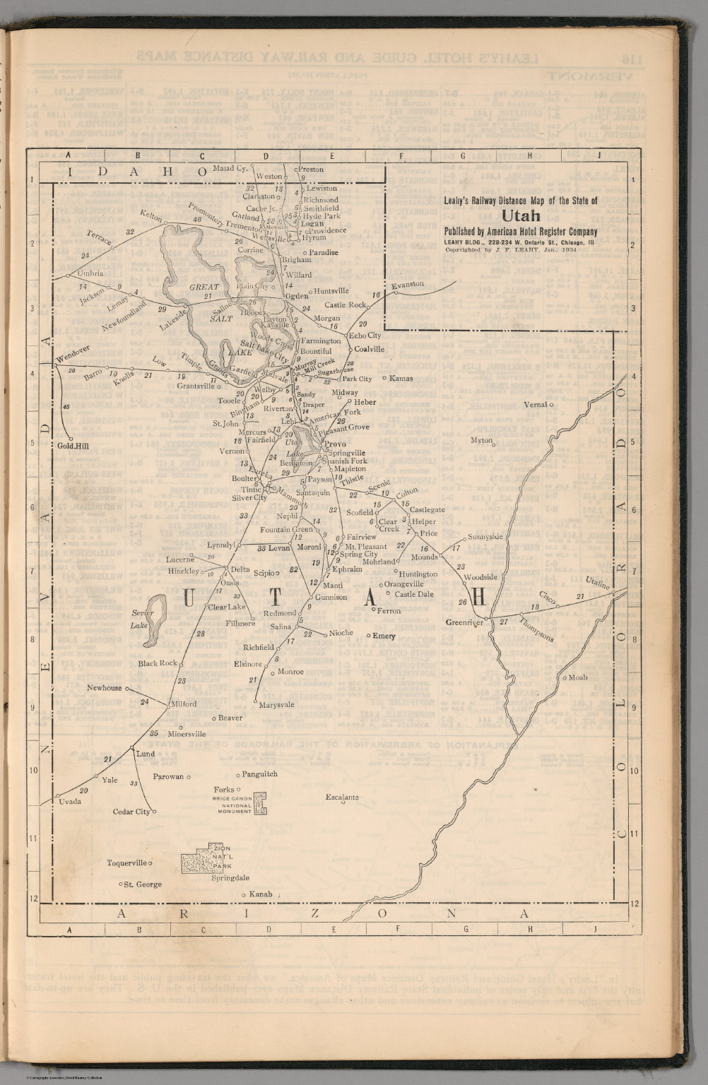 Railway Distance Map of the State of Utah - David Rumsey Historical Map ...