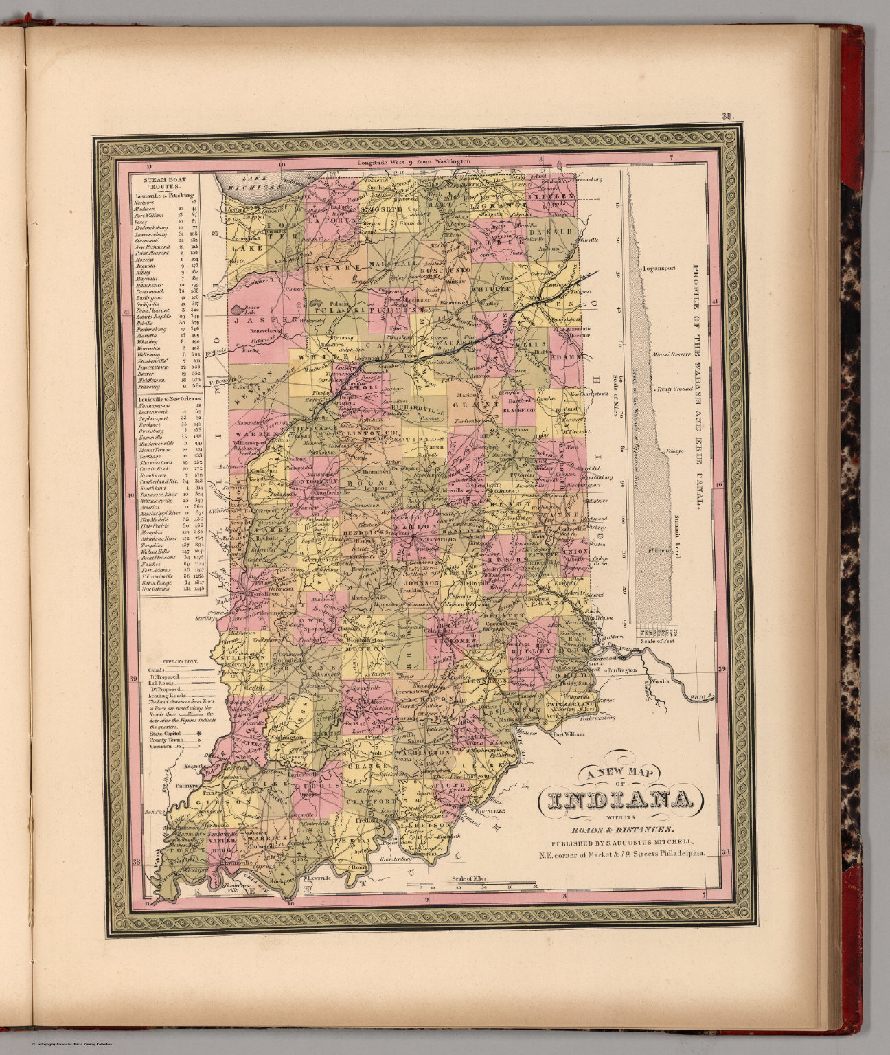 New Map of Indiana with its Roads & Distances - David Rumsey Historical ...