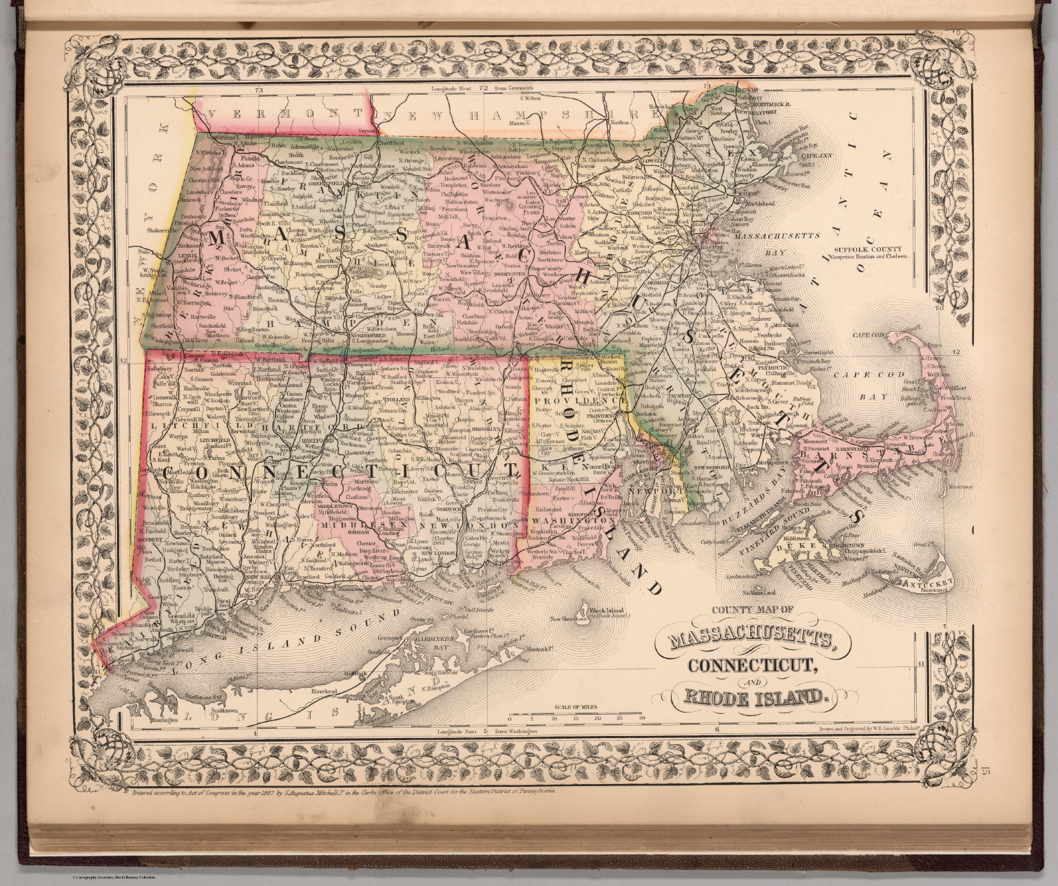 County map of Massachusetts, Connecticut, and Rhode Island - David ...