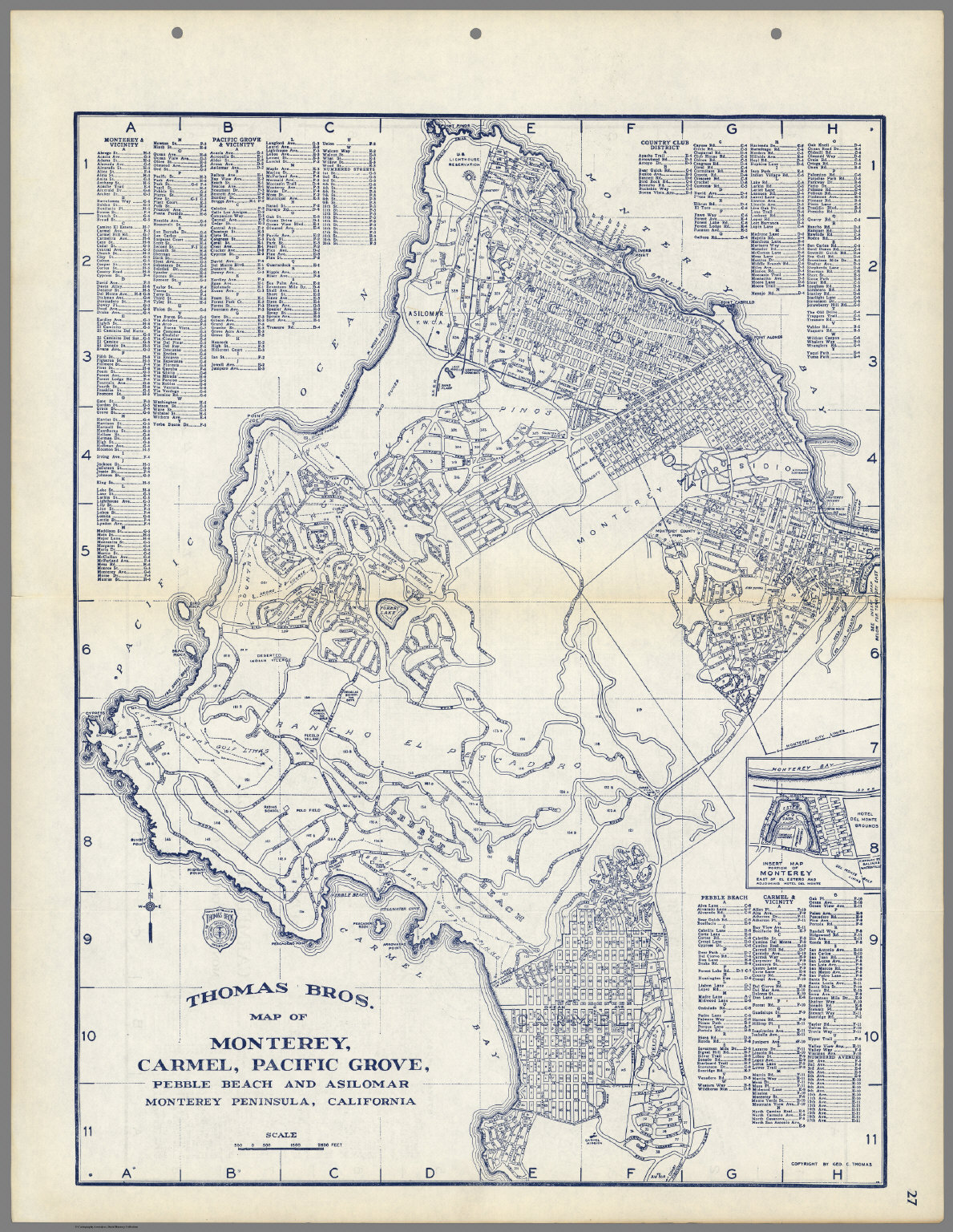 Map Of Monterey Ca Thomas Bros. Map Of Monterey, Carmel, Pacific Grove, Pebble Beach And  Asilomar Monterey Peninsula, California. - David Rumsey Historical Map  Collection