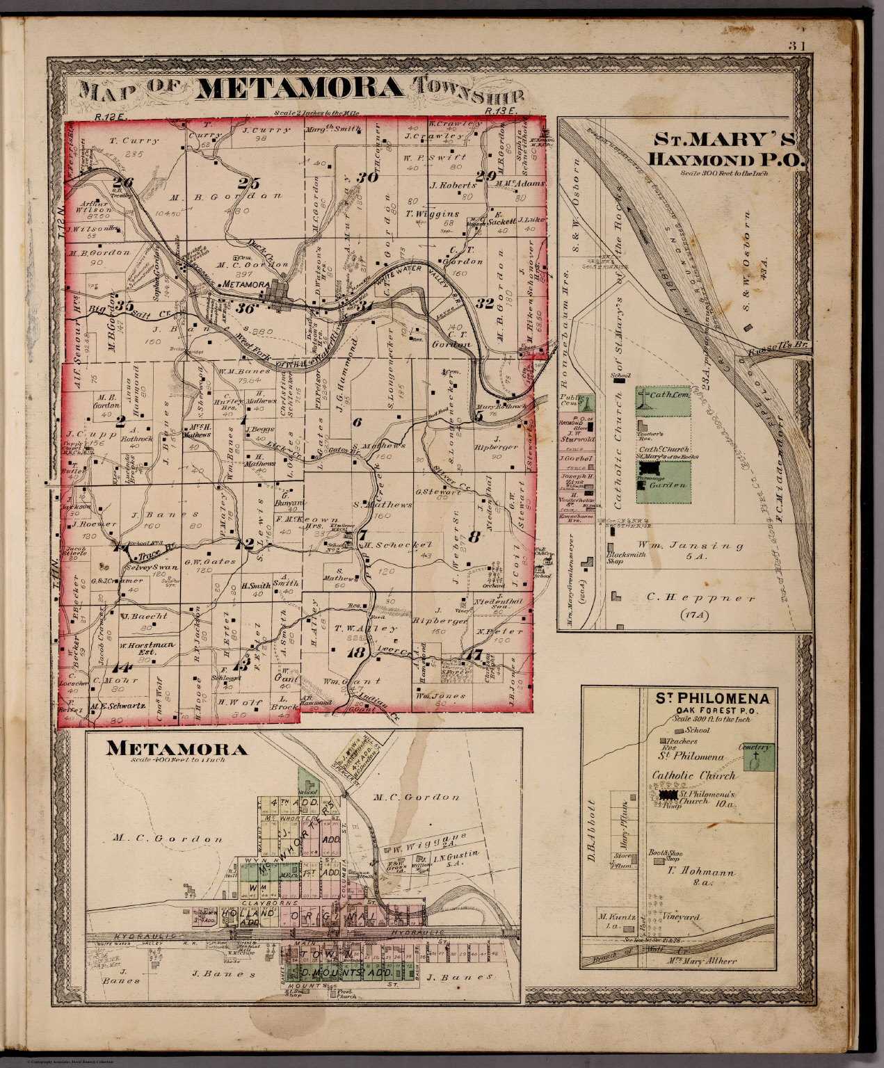 Metamora Township, Franklin County, Indiana. Metamora. St. Mary's Haymond P.O. St. Philomena