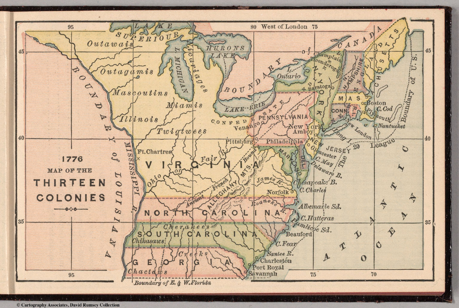 Map Of 13 Colonies 1776