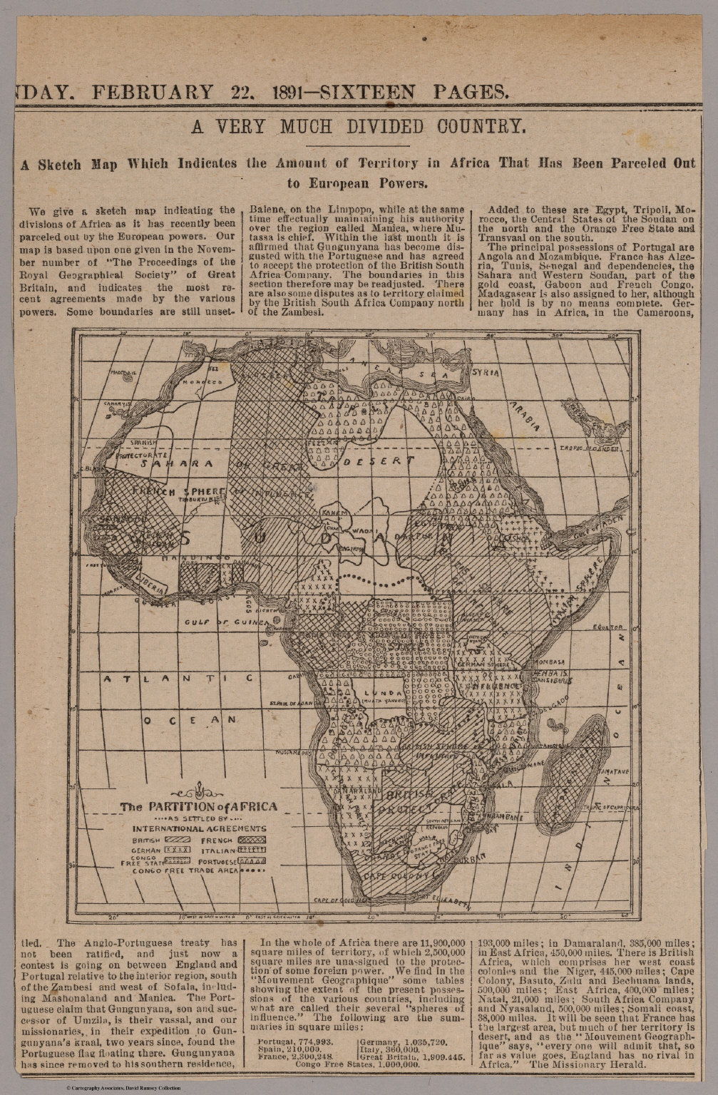Newspaper Clipping with Map) A Very Much Divided Country (Africa). The