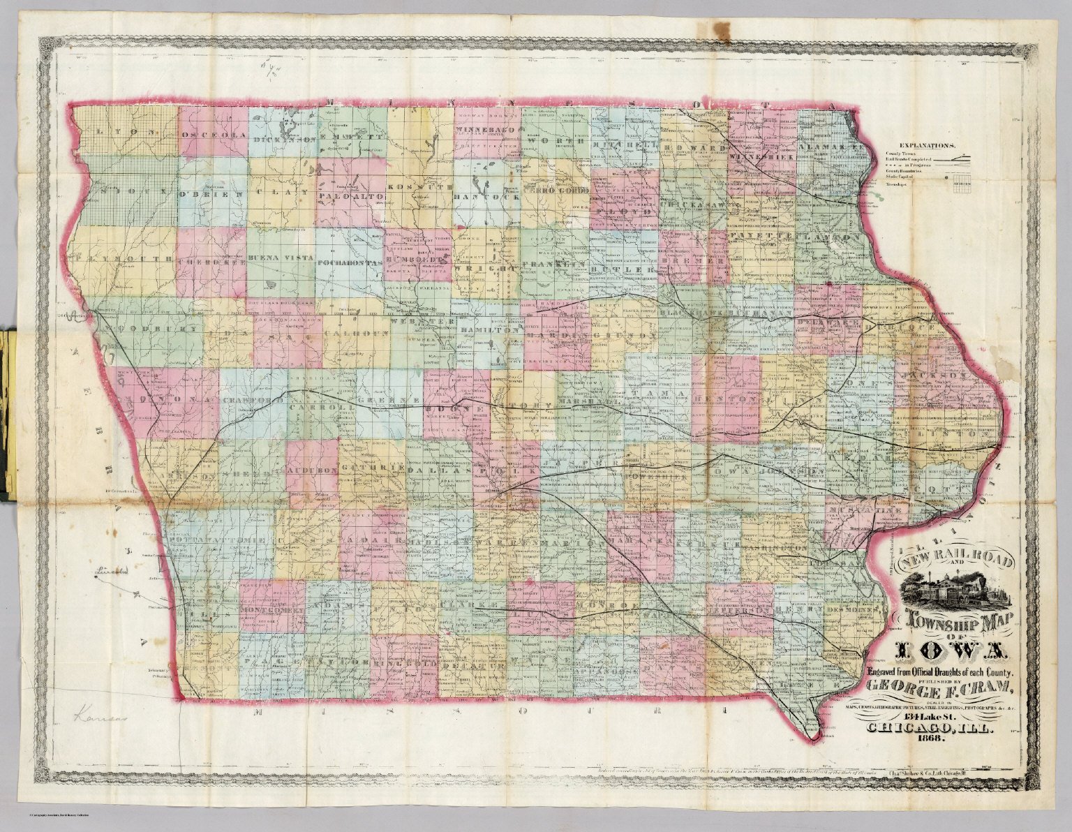 New Rail Road And Township Map Of Iowa - David Rumsey Historical Map ...