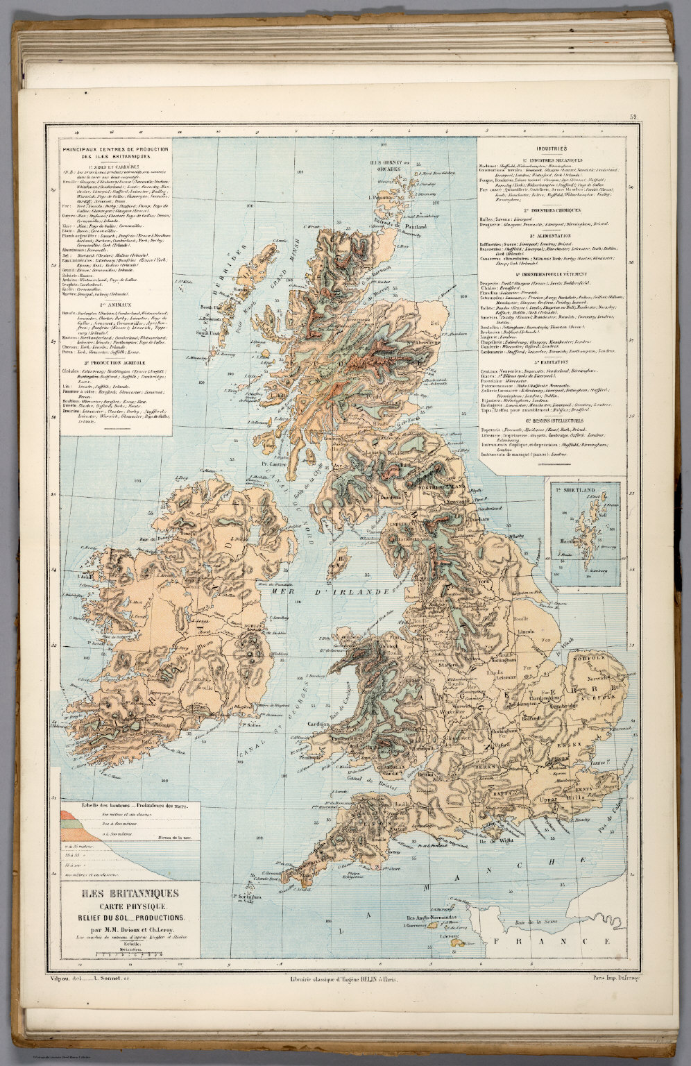 Iles Britanniques : Carte physique. Relief du sol. Productions - David ...