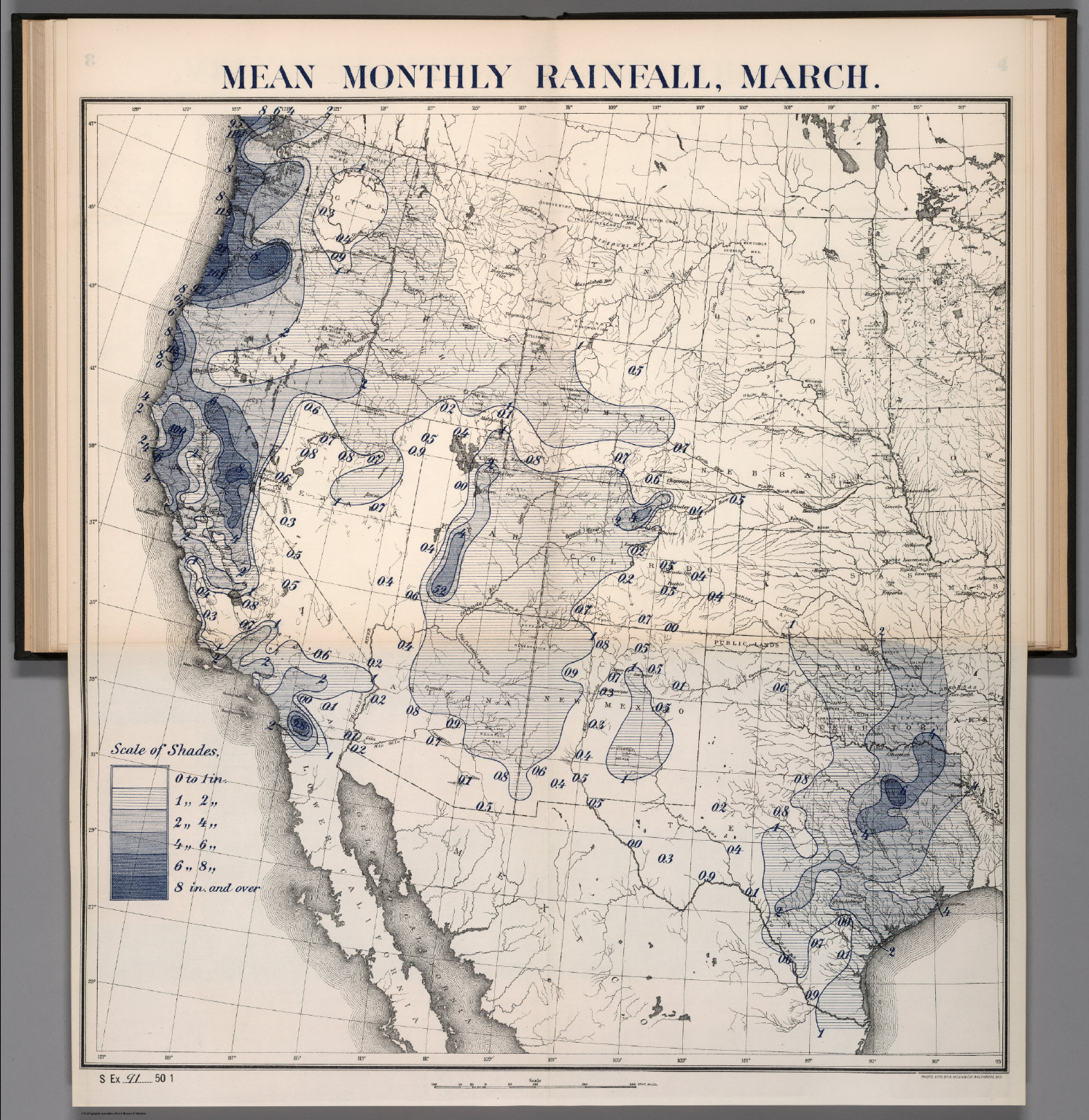 3. Mean monthly rainfall, March David Rumsey Historical Map Collection