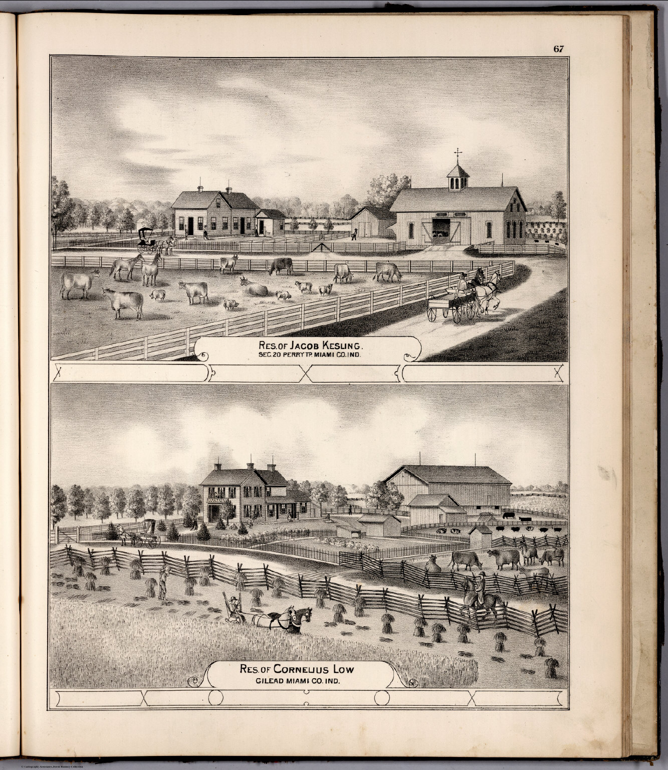 View Residences of Jacob Kesung, Cornelius Low, Miami County, Indiana. David Rumsey