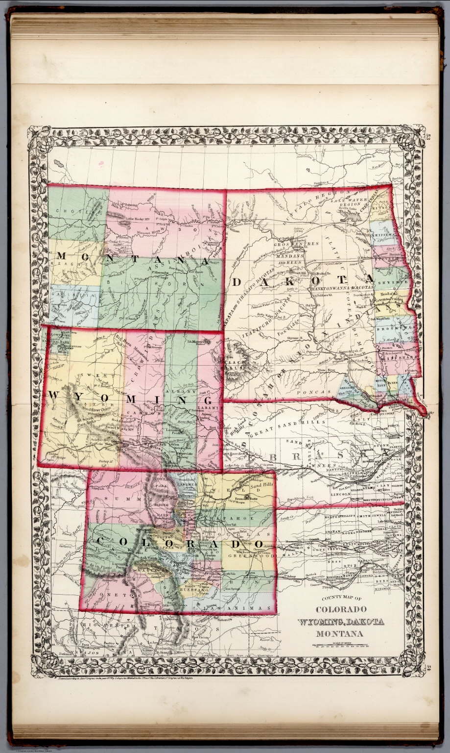 County map of Colorado, Wyoming, Dakota, Montana - David Rumsey ...