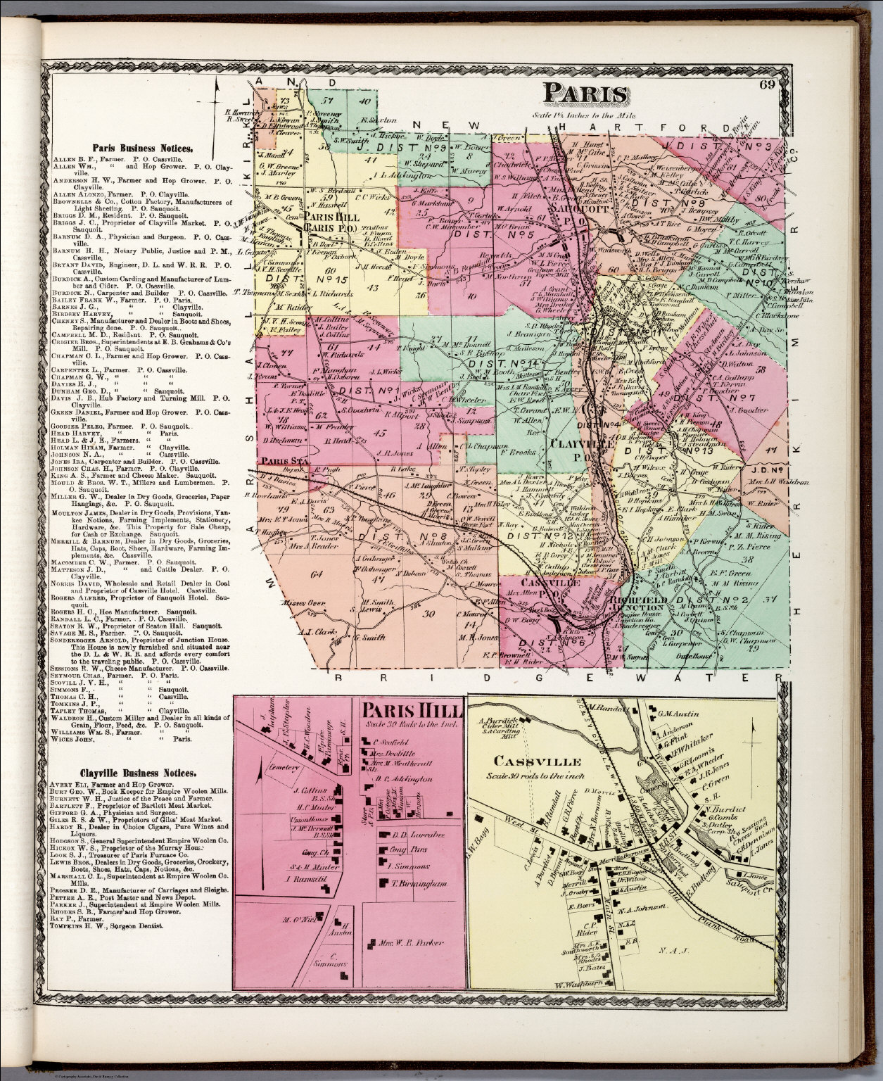 Paris, Oneida County, New York. Paris Hill. Cassville. David Rumsey