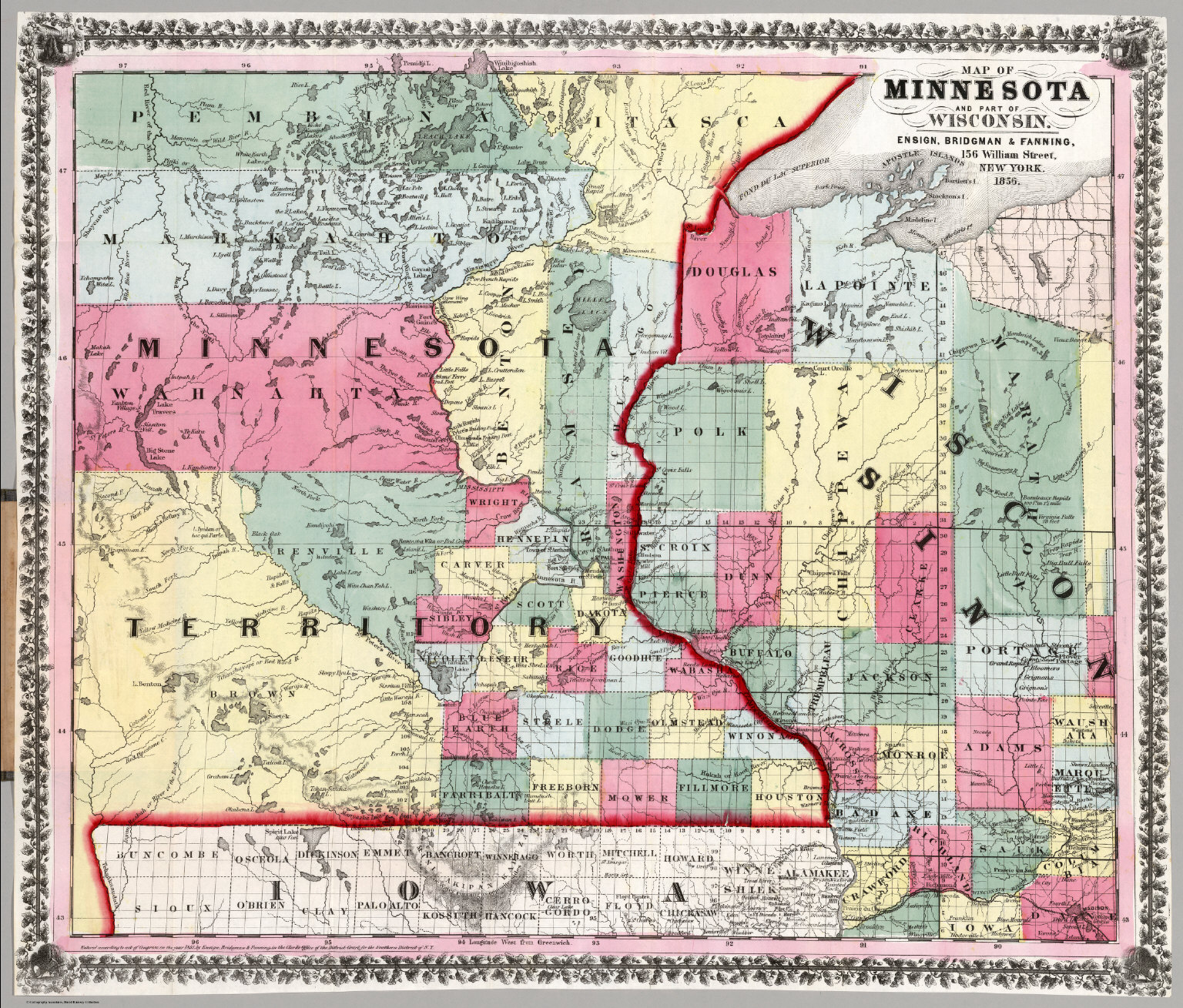 Minnesota And Wisconsin Map Map Of Minnesota And Part Of Wisconsin.   David Rumsey Historical 
