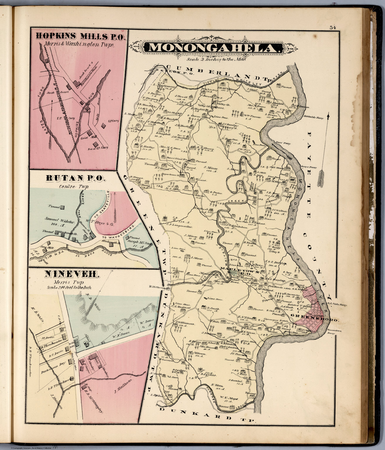 Monongahela, Greene County, Pennsylvania. Hopkins Mills P.O. Rutan P.O