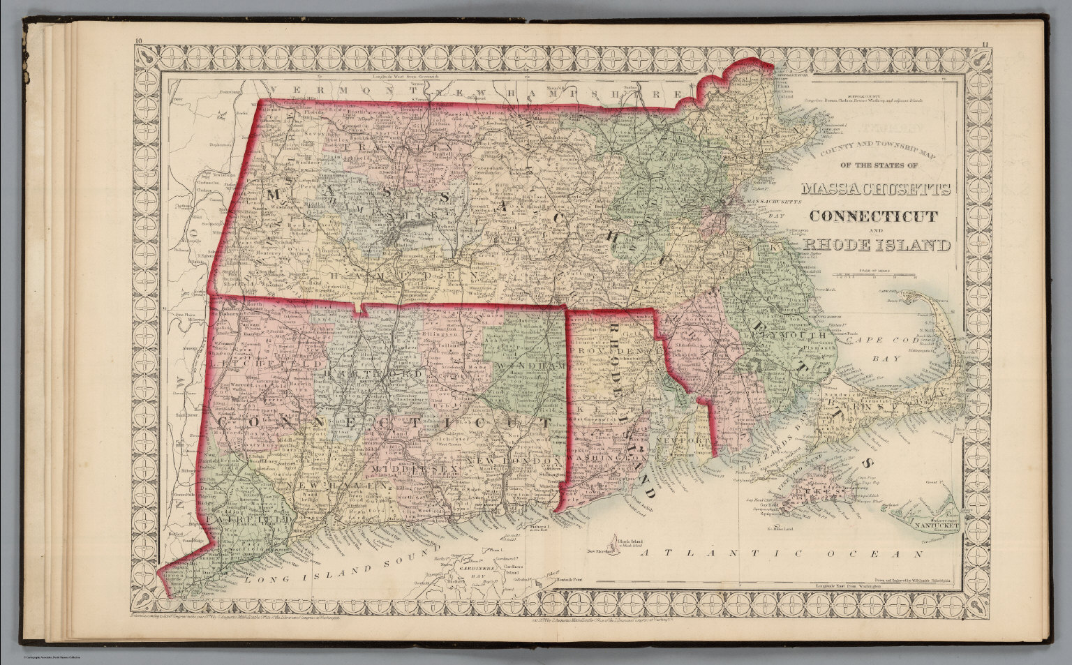 County and Township Map of the States of Massachusetts, Connecticut