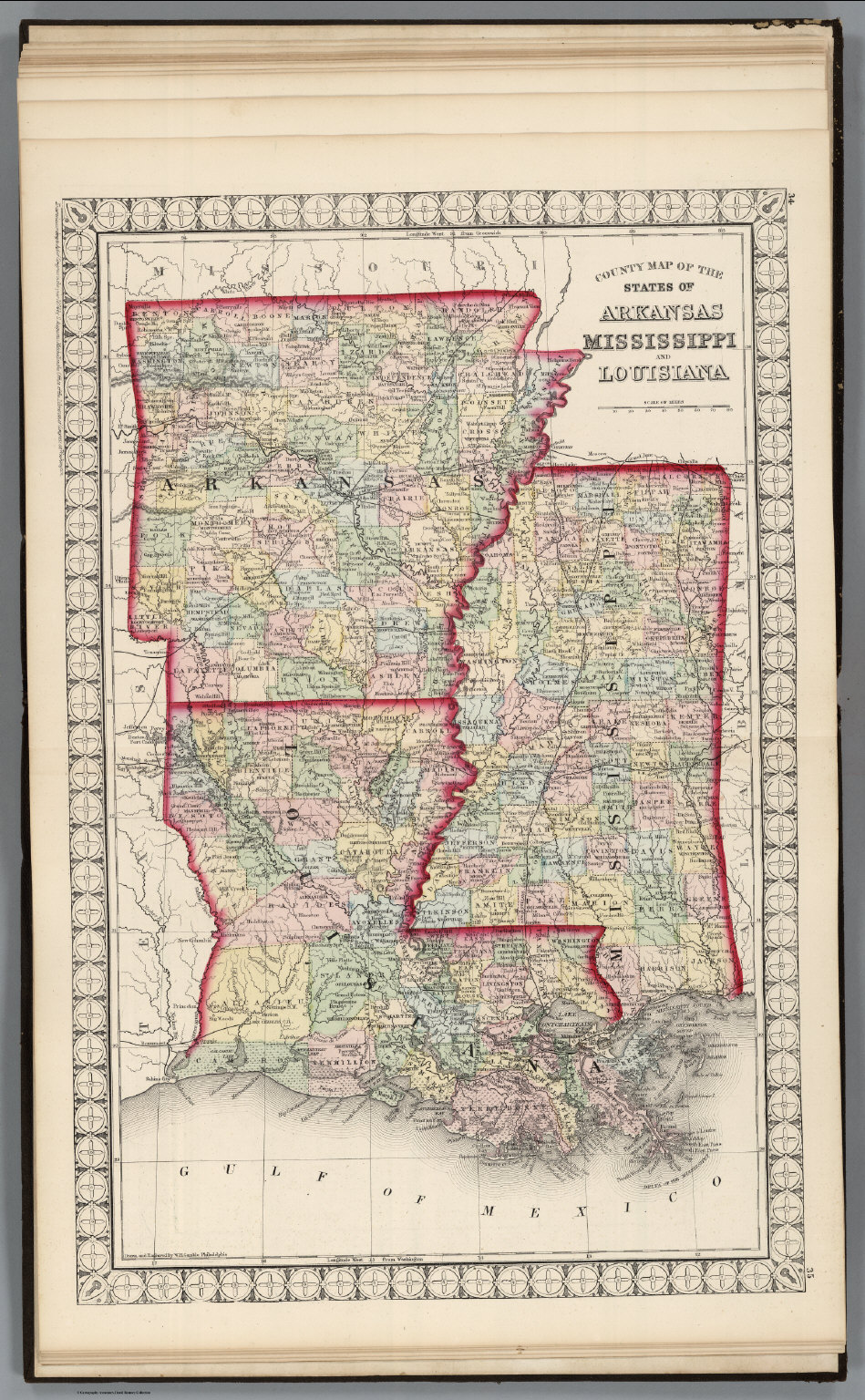 County Map of the States of Arkansas, Mississippi, and Louisiana ...