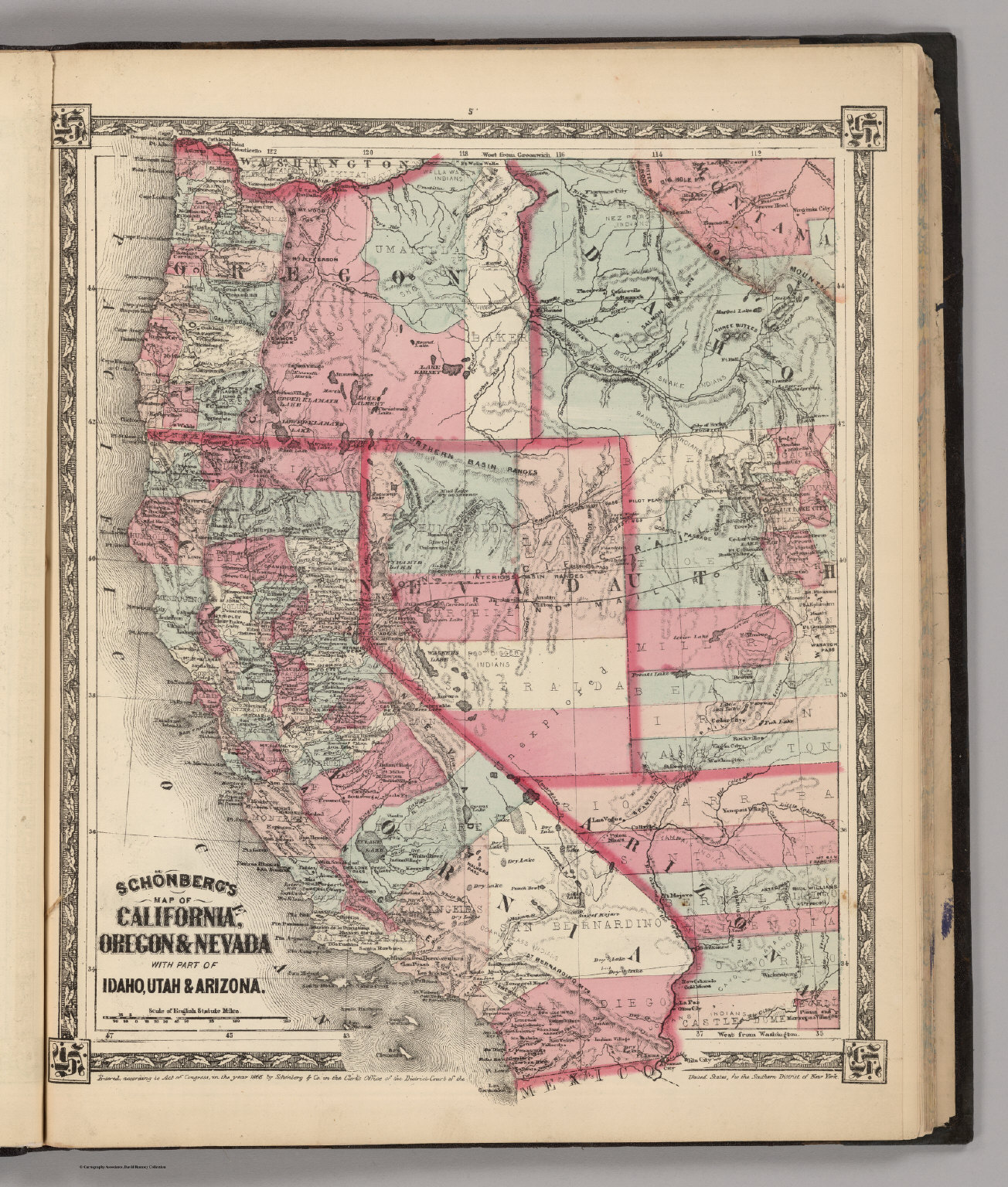 California, Oregon & Nevada with Part of Idaho, Utah & Arizona. - David Rumsey Historical Map 