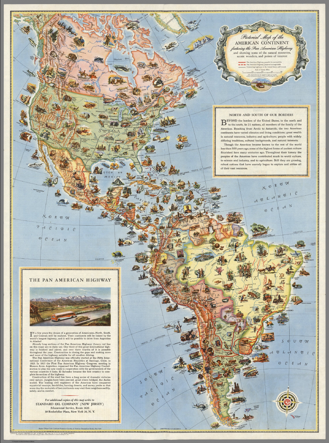 Pictorial Map of the Americas featuring the Pan American Highway ...