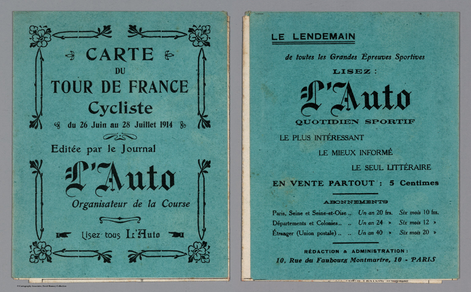 tours carte de france Covers and Title Page: Carte du Tour de France, 1914.   David 