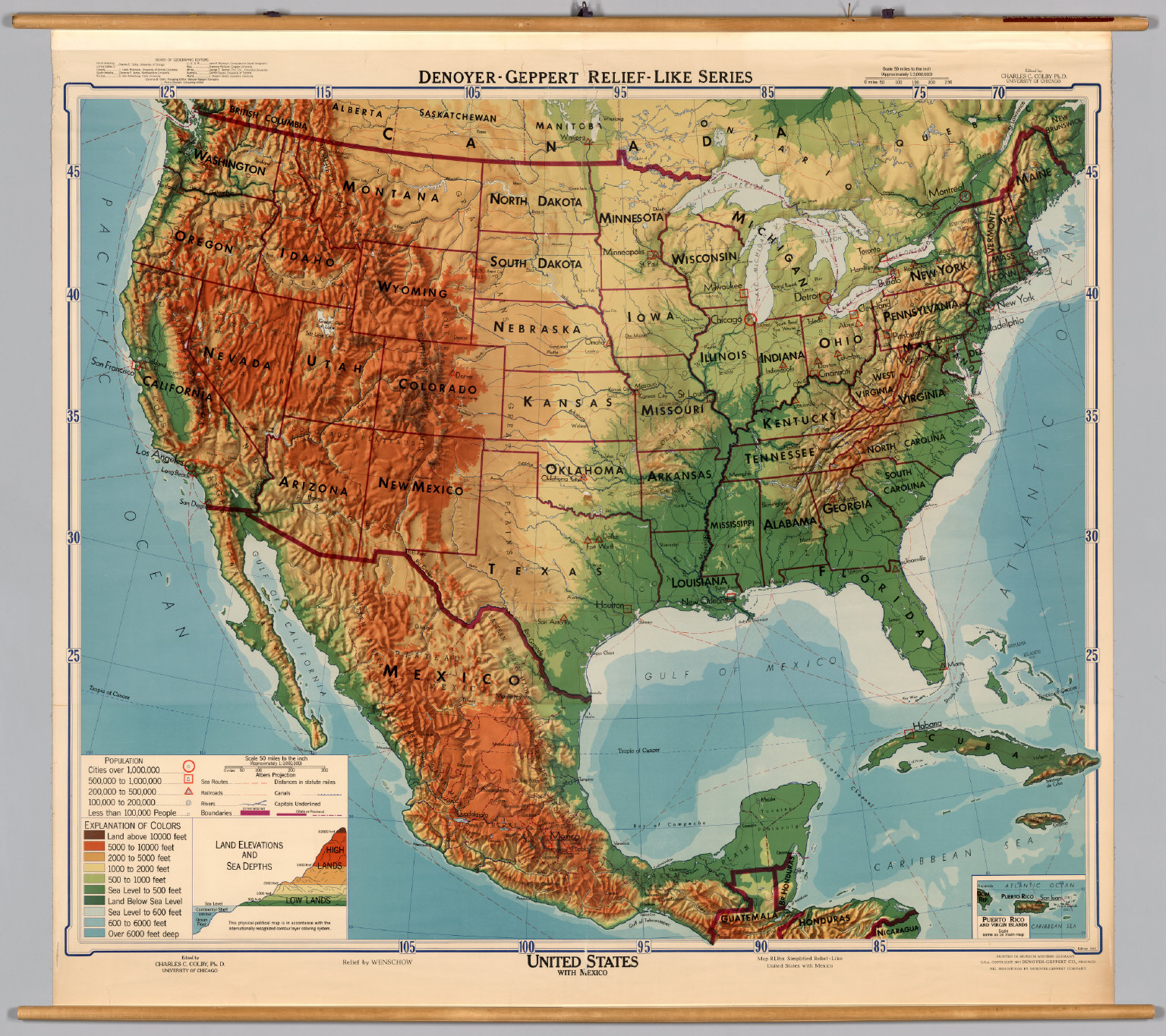 United States Physical And Political Map United States & Mexico    Physical Political.   David Rumsey 