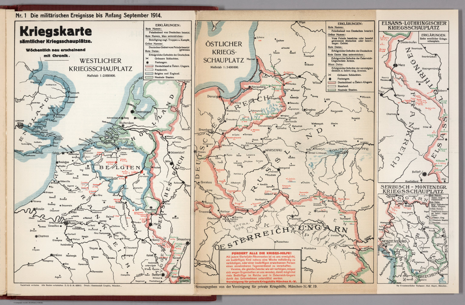 World War I Map (German), Nr. 1. Military Events ... to September 1914 ...