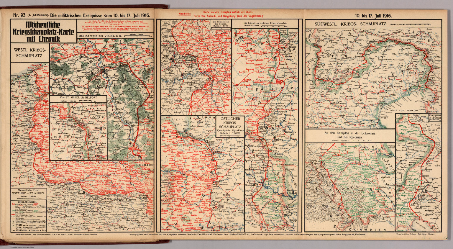 World War I Map German Nr 93 Military Events To July 17 1916