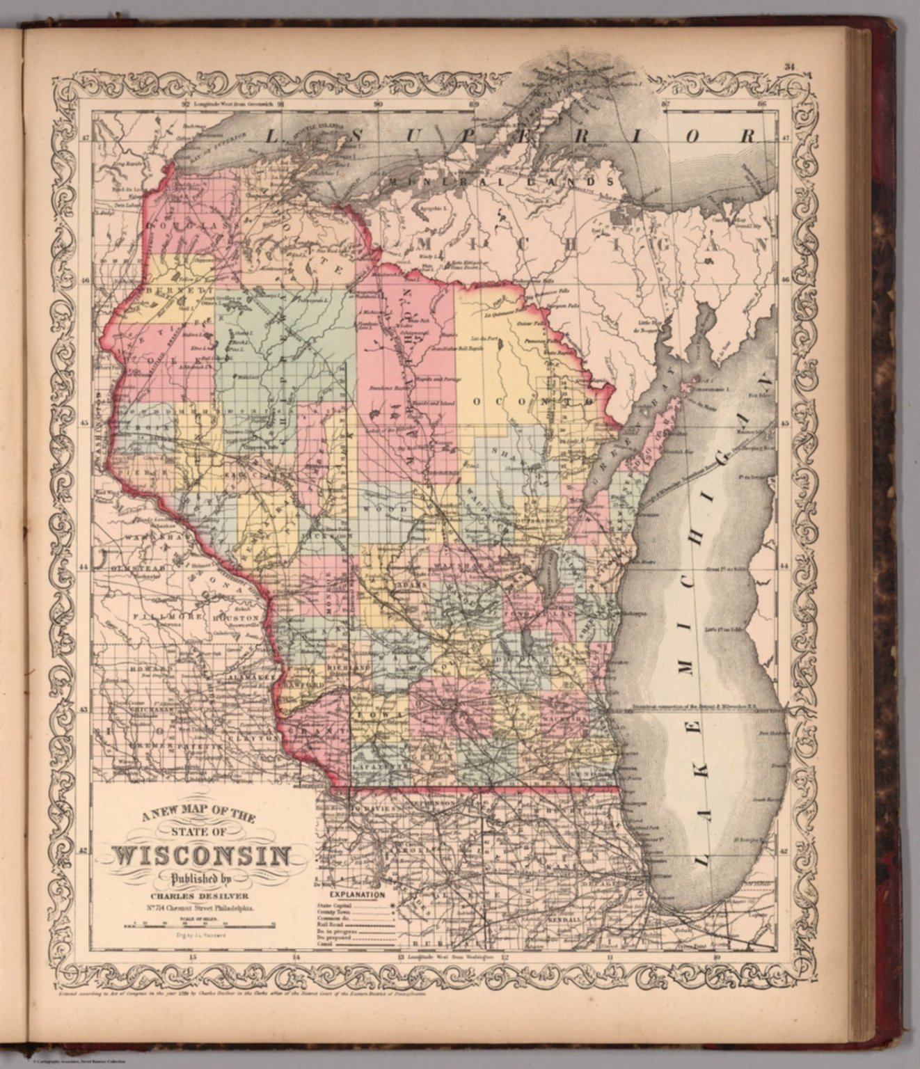 A New Map of the State of Wisconsin : Published by Charles Desilver. 34 - David Rumsey 