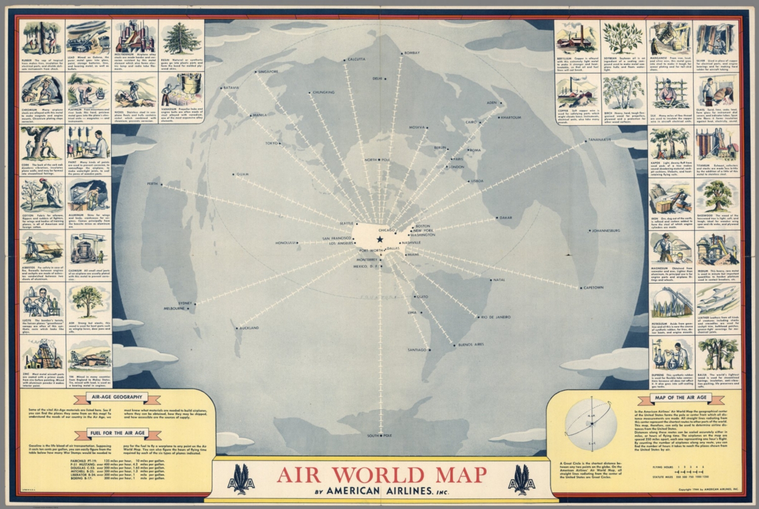 Air World map by American Airlines, Inc. Copyright 1944 David Rumsey Historical Map Collection