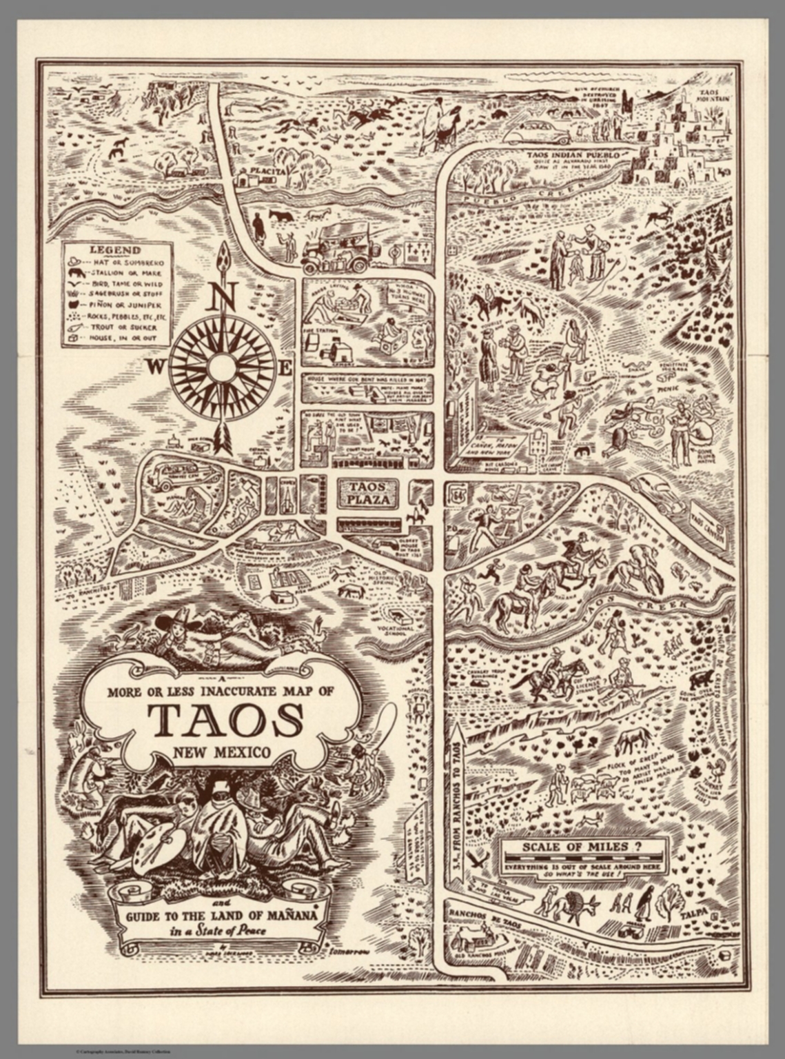 More or Less Inaccurate Map of Taos, New Mexico. Guide to the Land of Mañana in the State of 